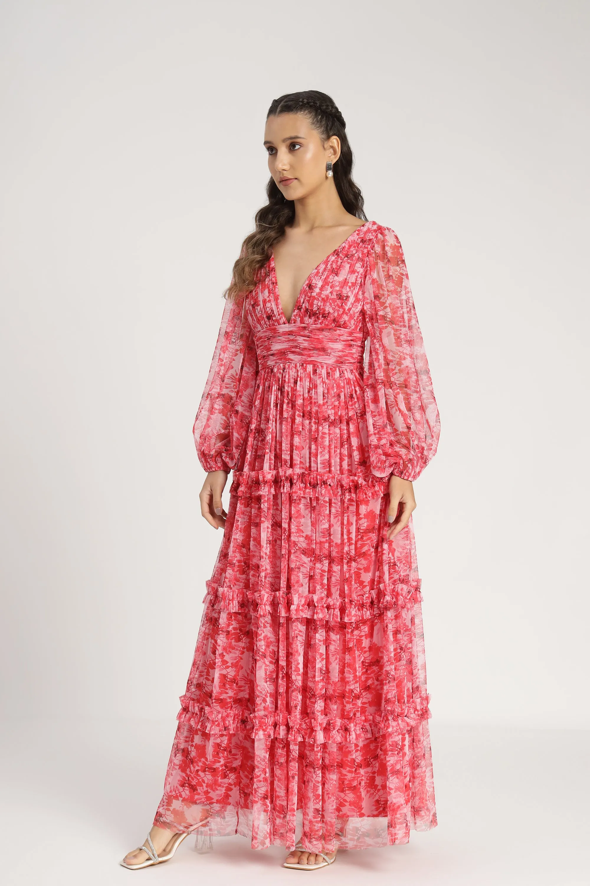 Lydia Maxi Dress in Red Floral