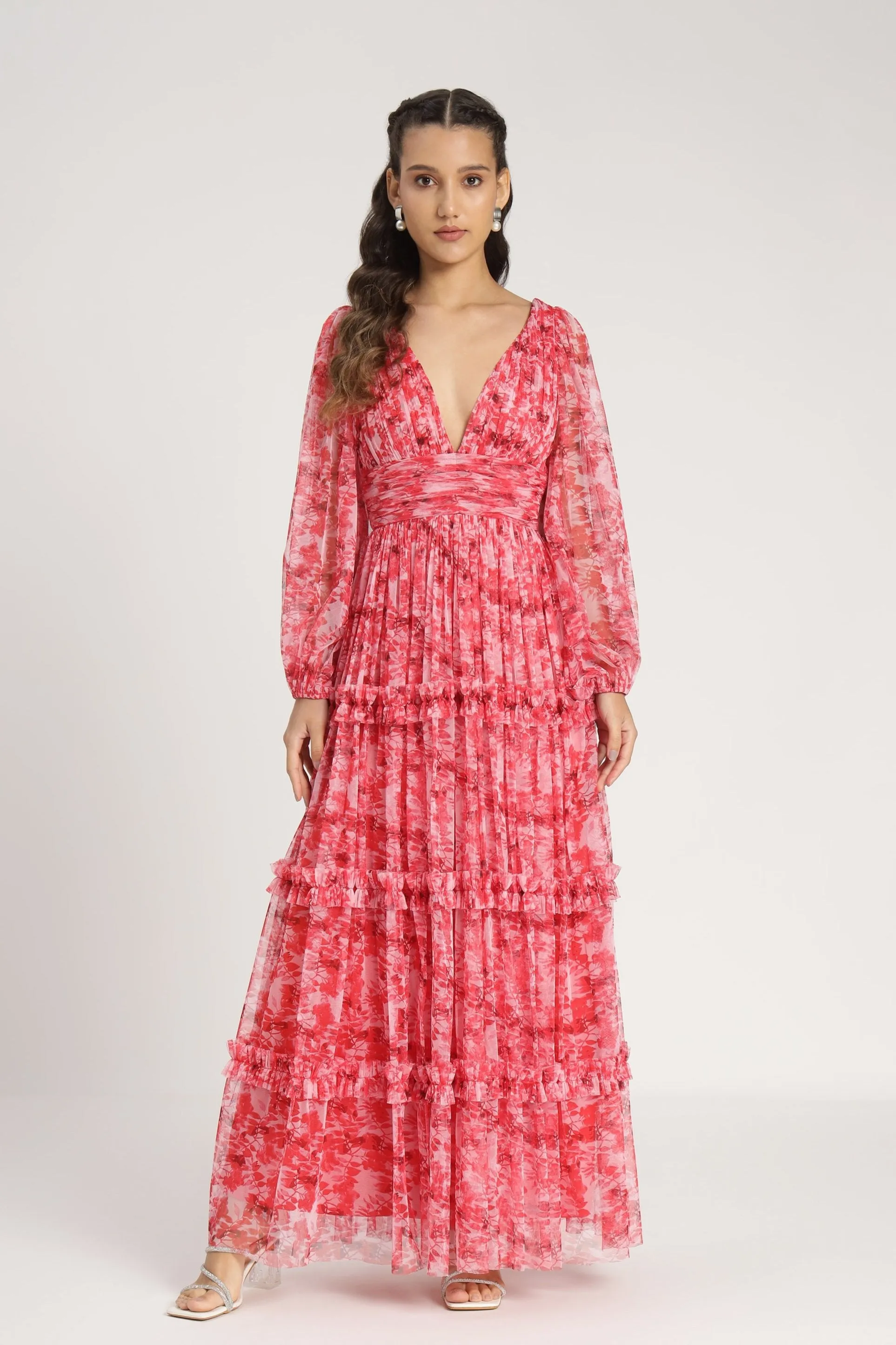 Lydia Maxi Dress in Red Floral