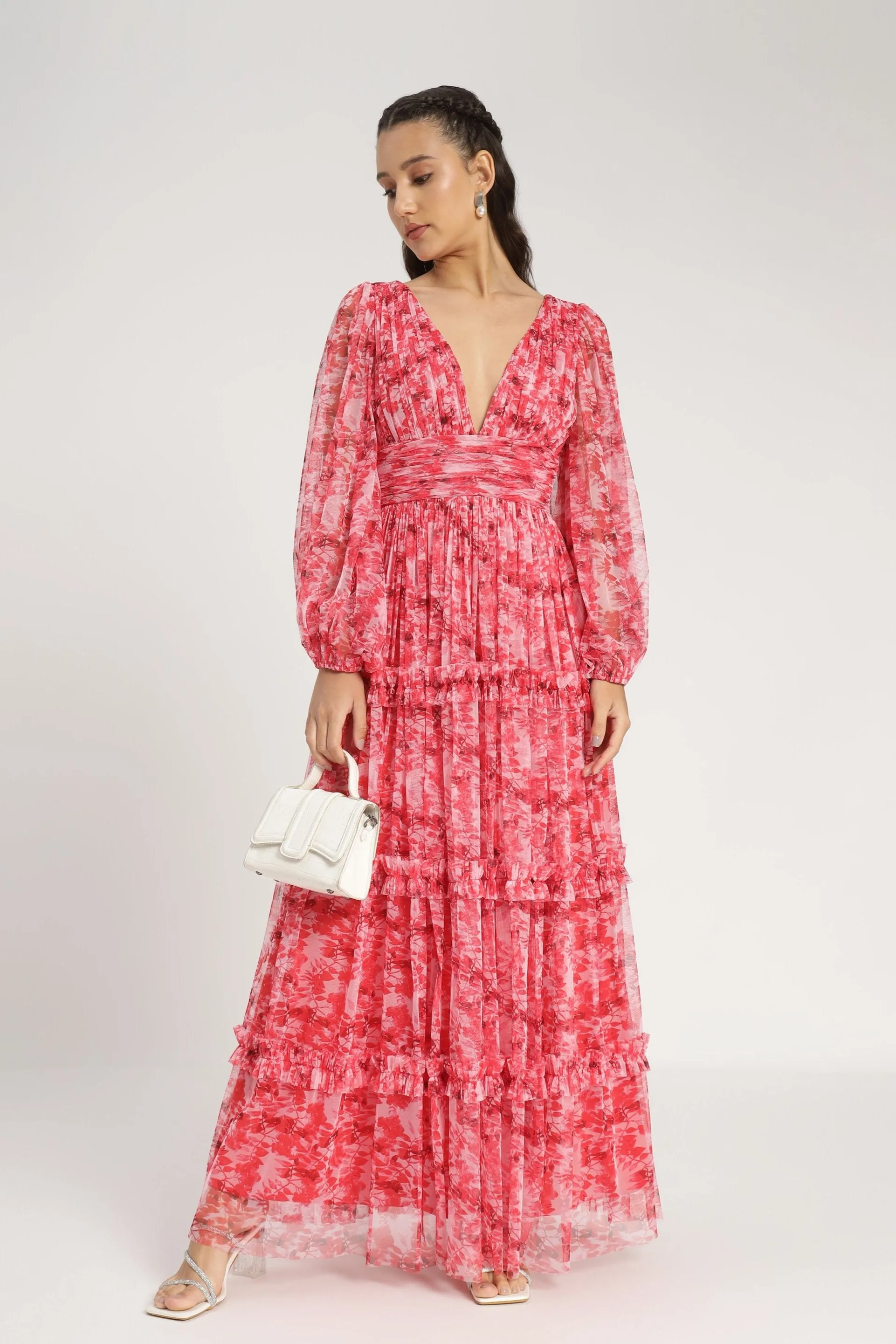 Lydia Maxi Dress in Red Floral