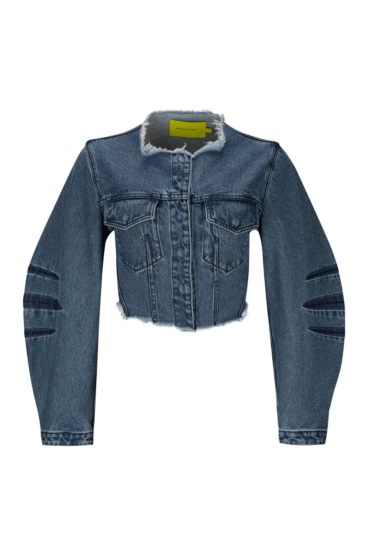 MID BLUE ROUND SLEEVE CROPPED JACKET