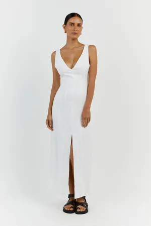 MILAHN WHITE LINEN V NECK DRESS