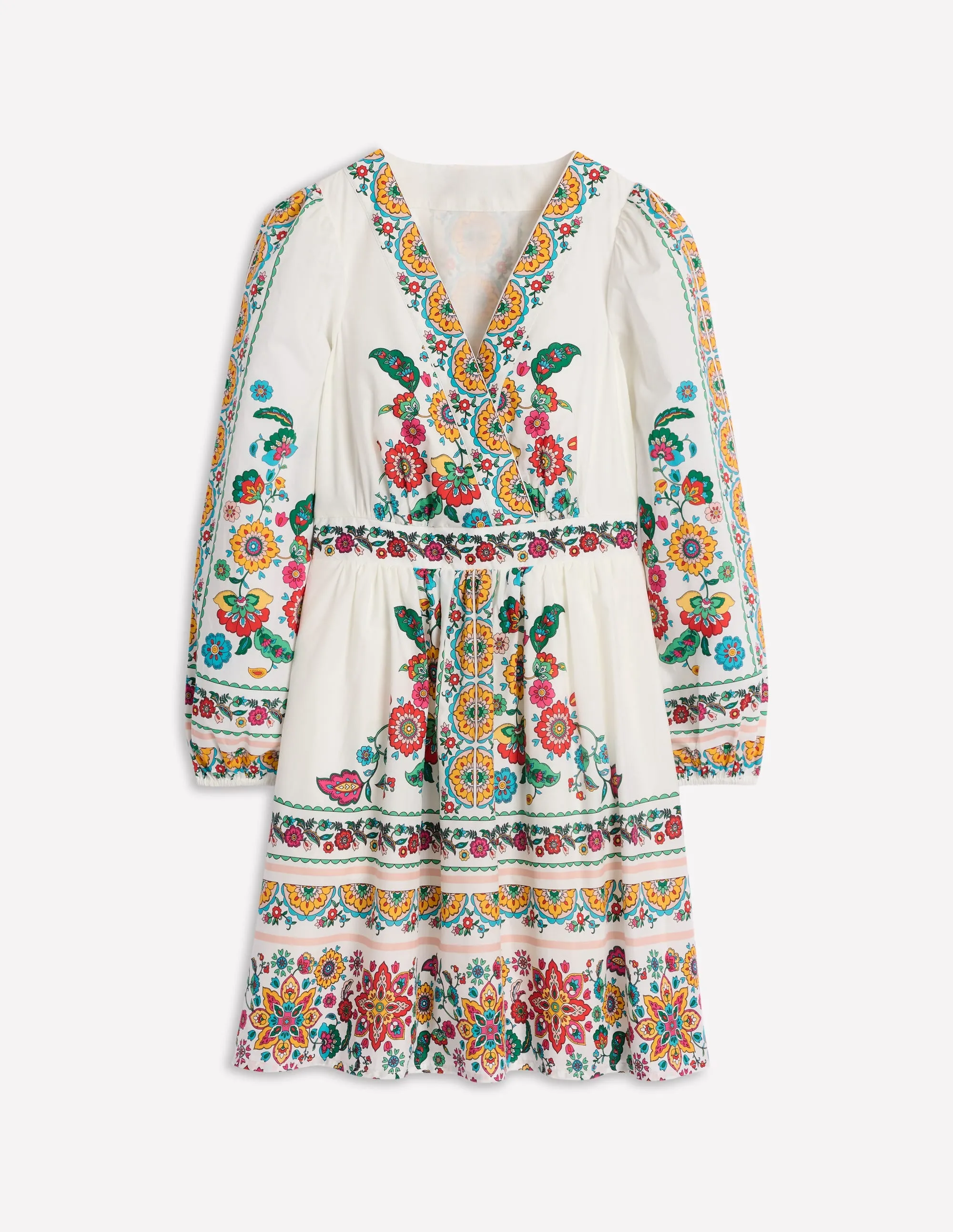 Mya Cotton Short Dress-Ivory. Botanical Sprig