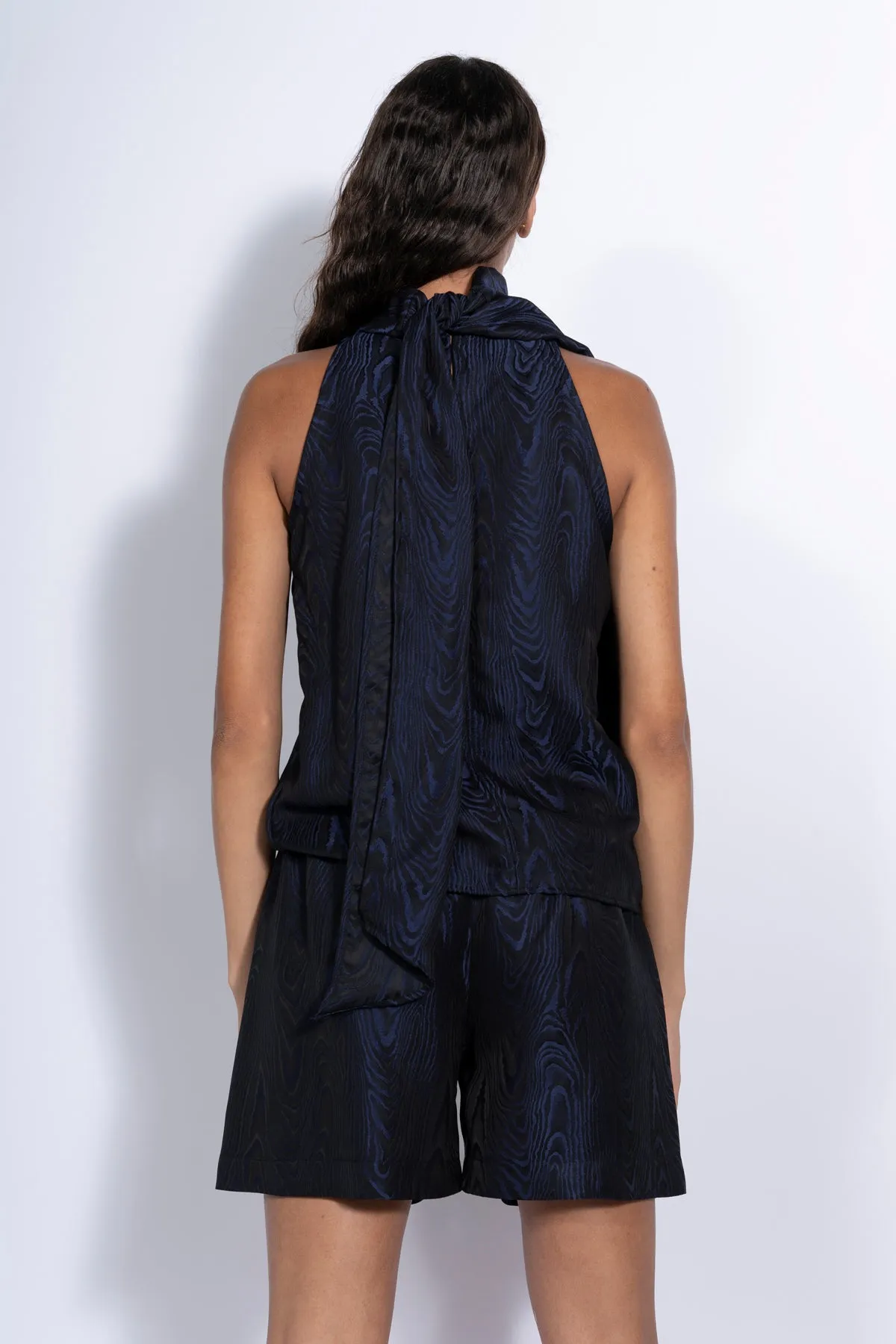NAVY DRAPED BLOUSE