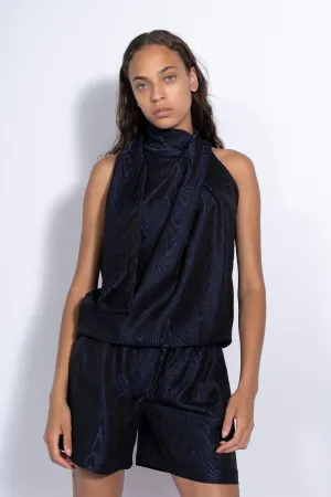 NAVY DRAPED BLOUSE