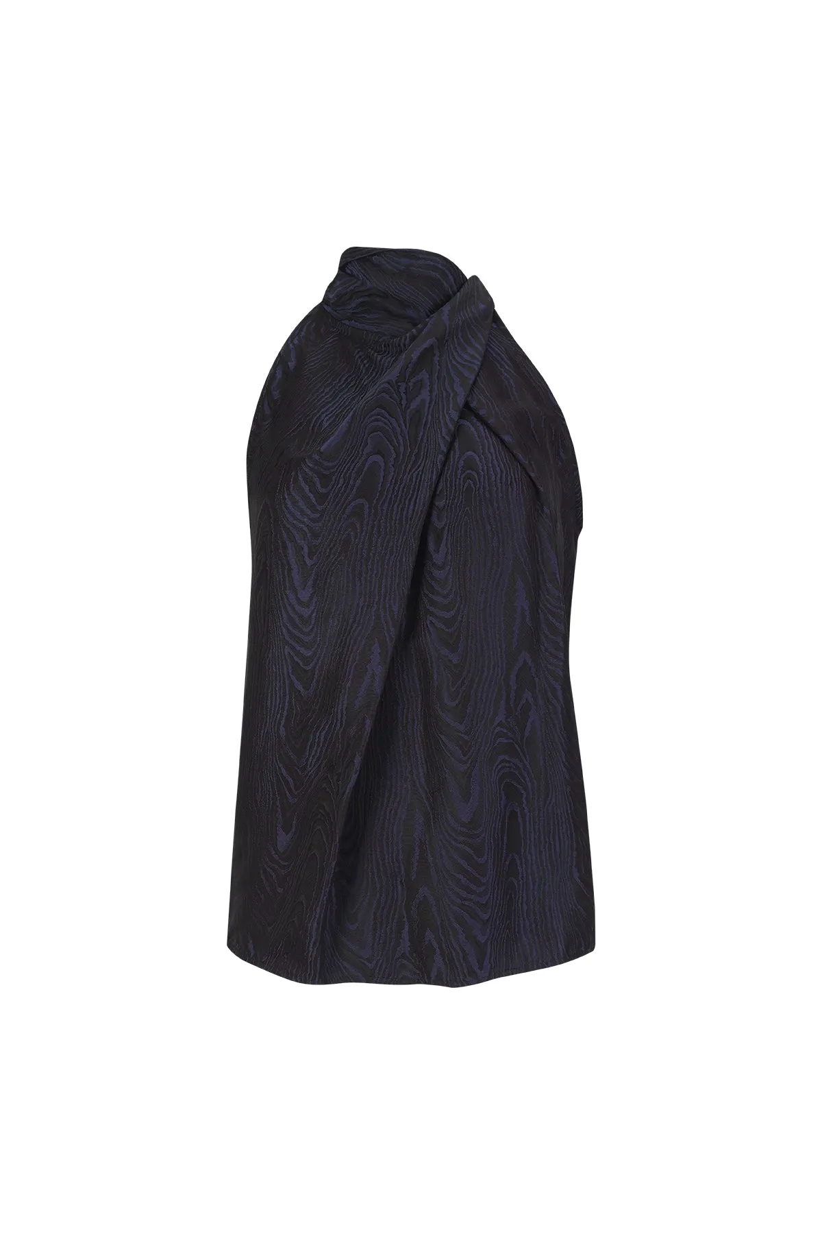 NAVY DRAPED BLOUSE
