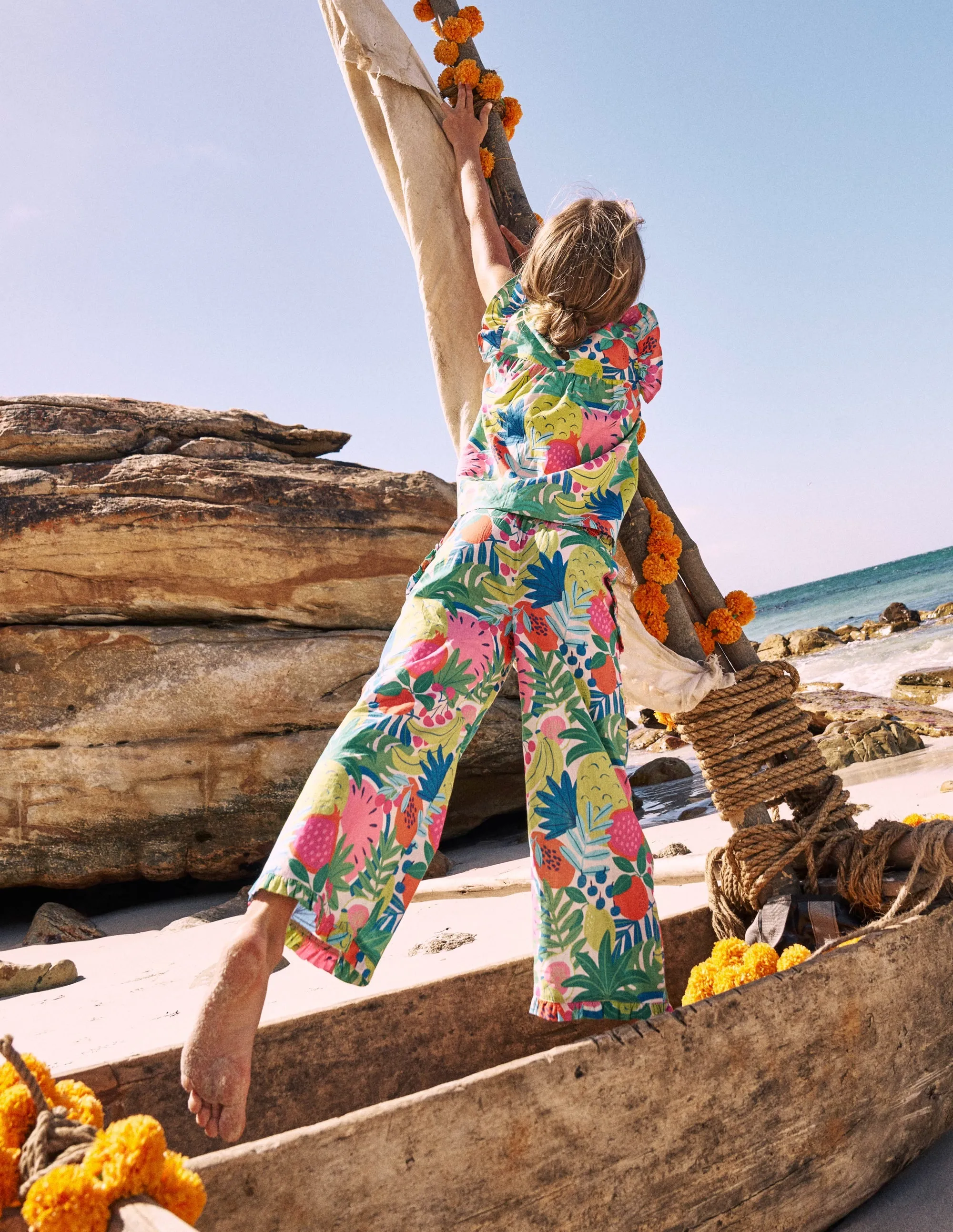 Nostalgic Frill Trousers-Multi Tropical Fruit