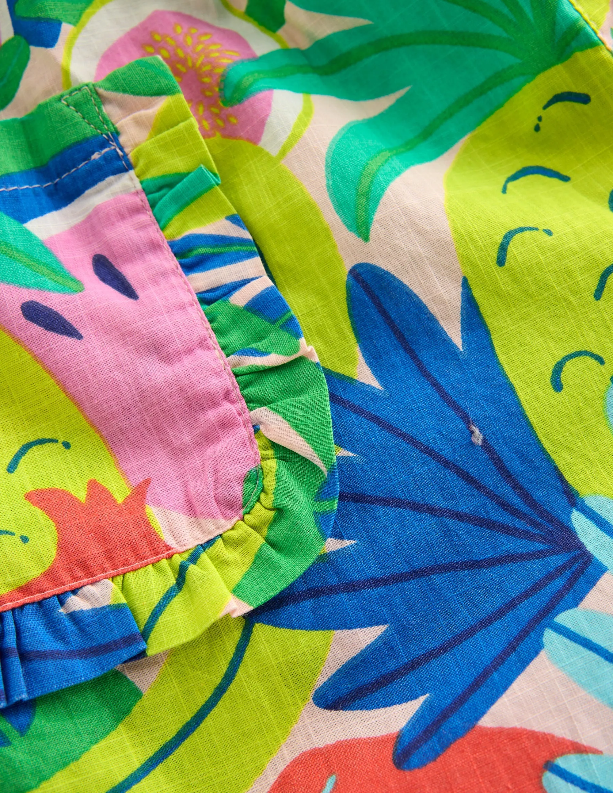 Nostalgic Frill Trousers-Multi Tropical Fruit