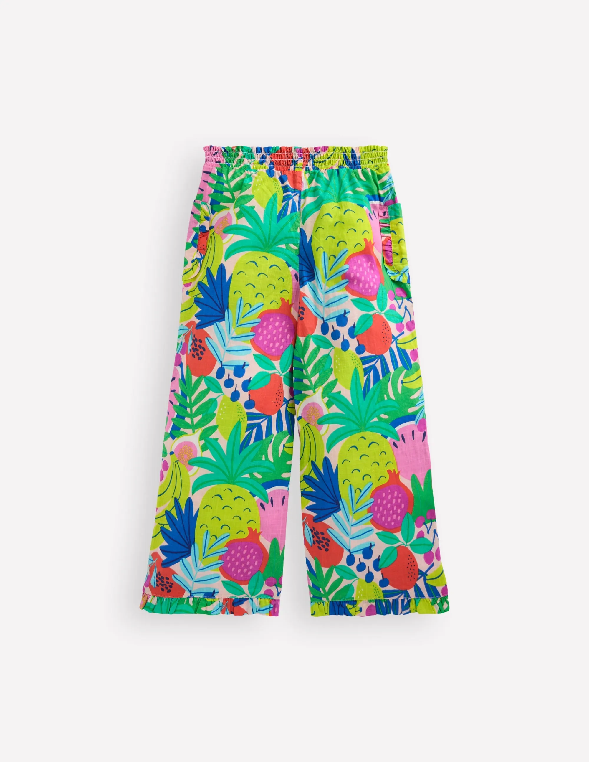 Nostalgic Frill Trousers-Multi Tropical Fruit