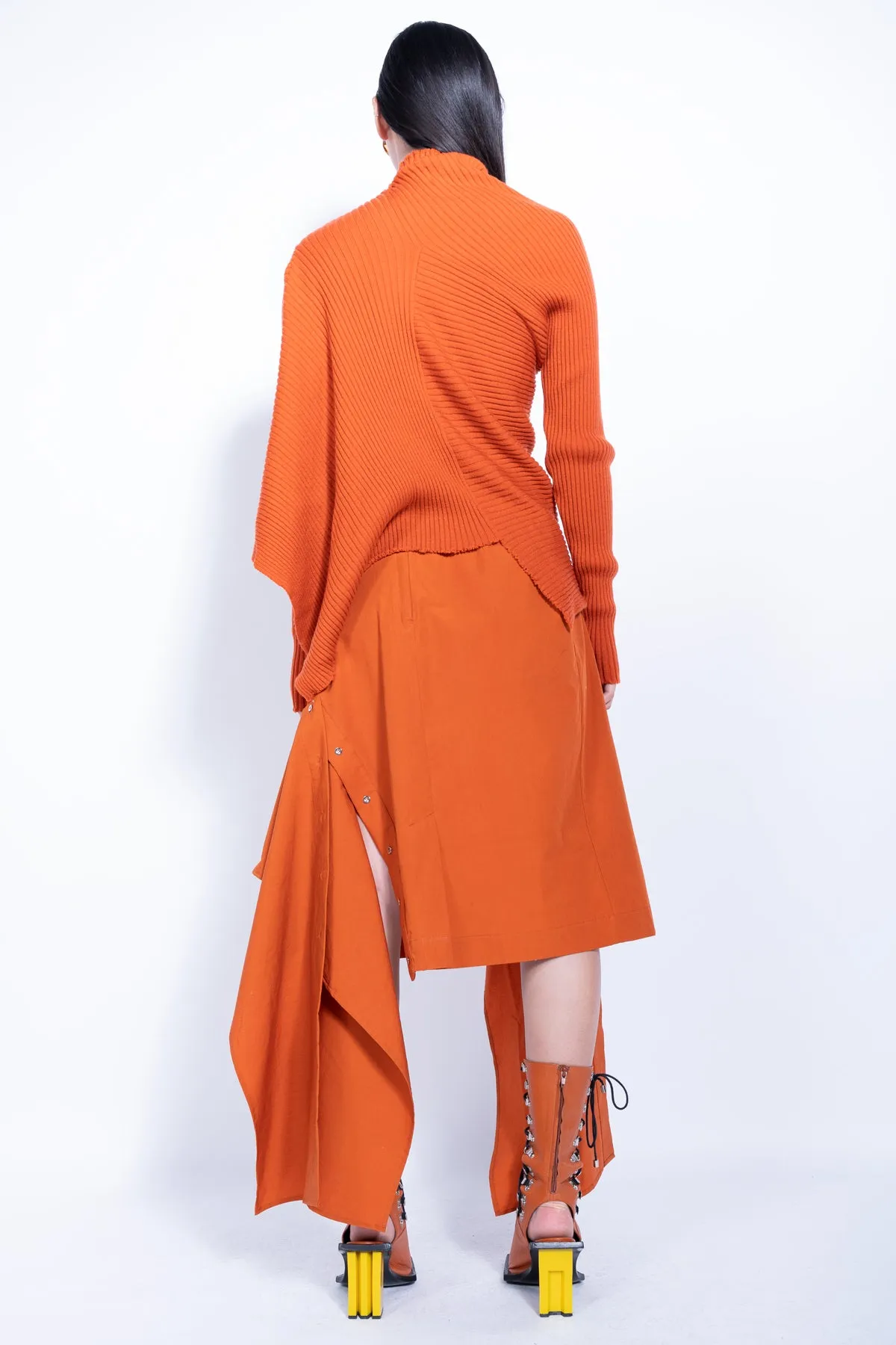 ORANGE DRAPED JUMPER IN MERINO KNIT