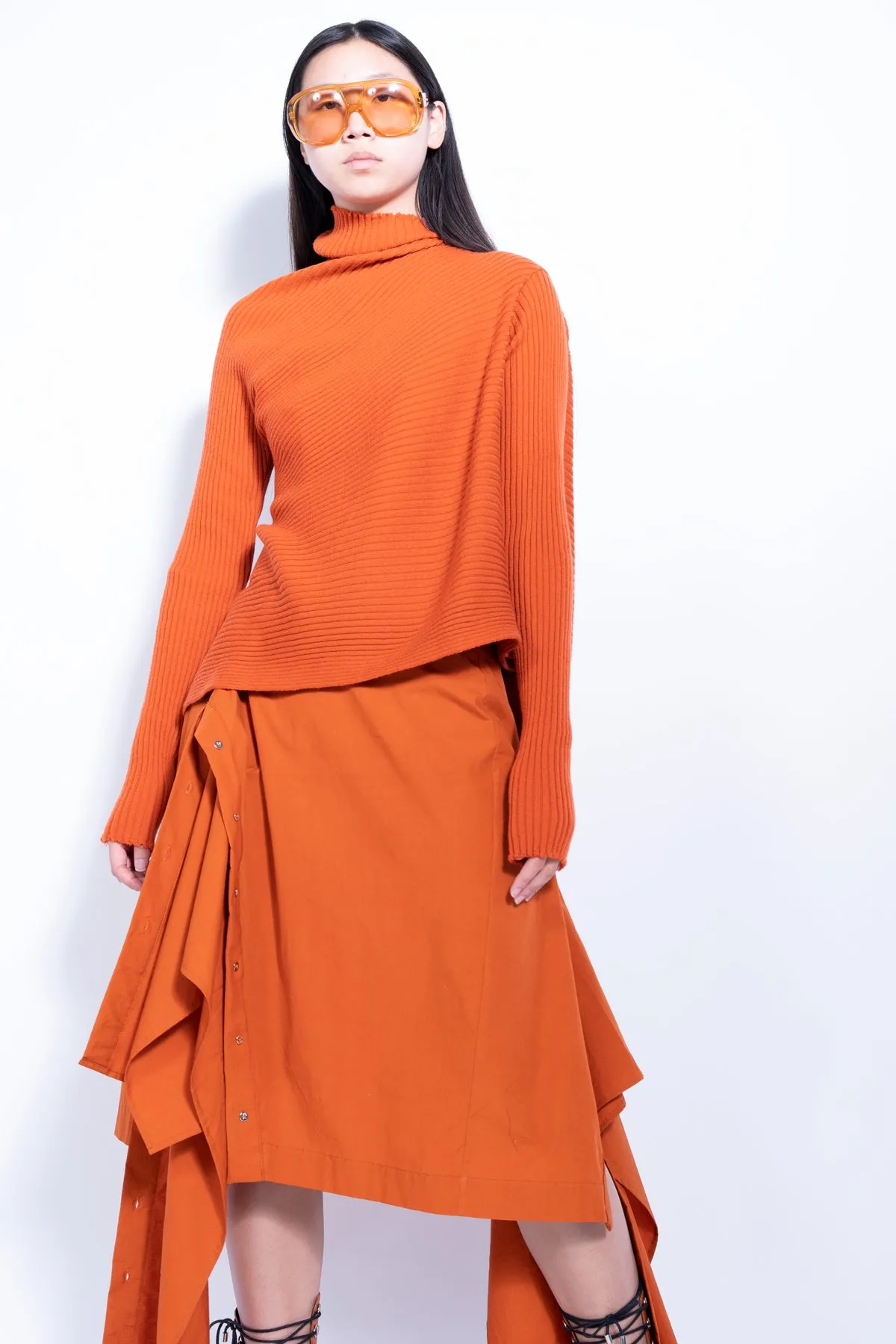ORANGE DRAPED JUMPER IN MERINO KNIT