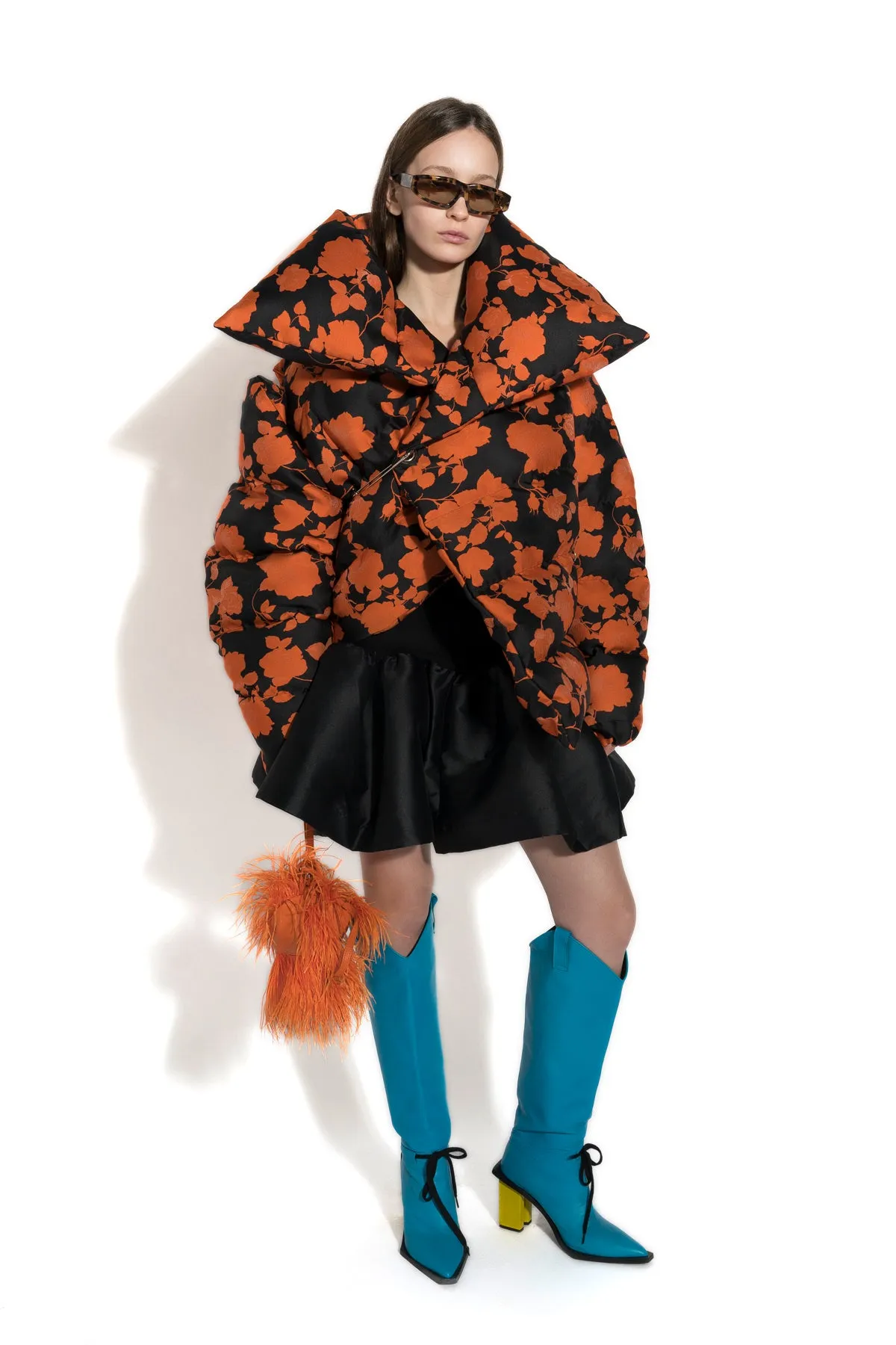 ORANGE FLORAL M'A PUFFER JACKET