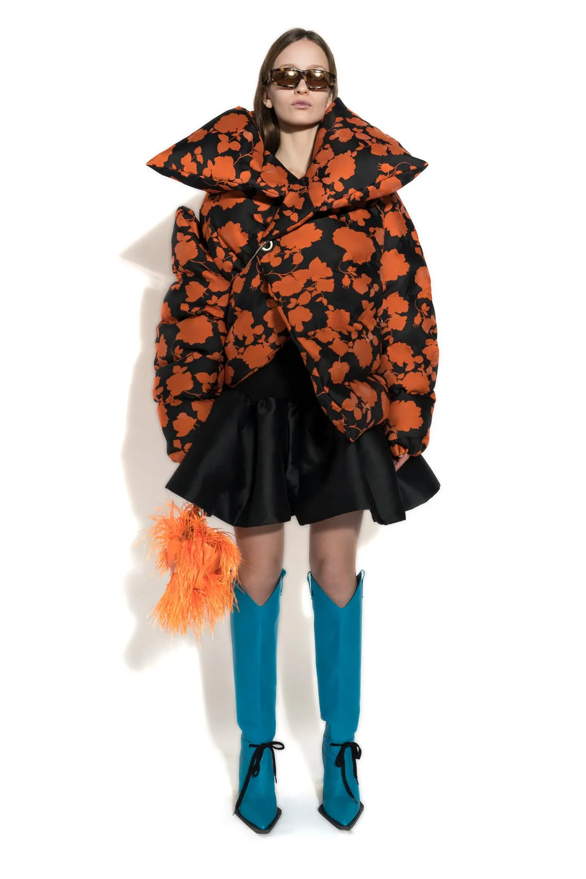 ORANGE FLORAL M'A PUFFER JACKET