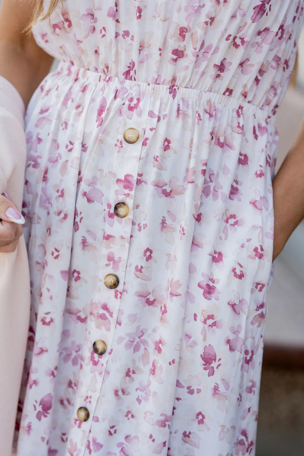 Painted Blossoms Button Accented Midi Dress