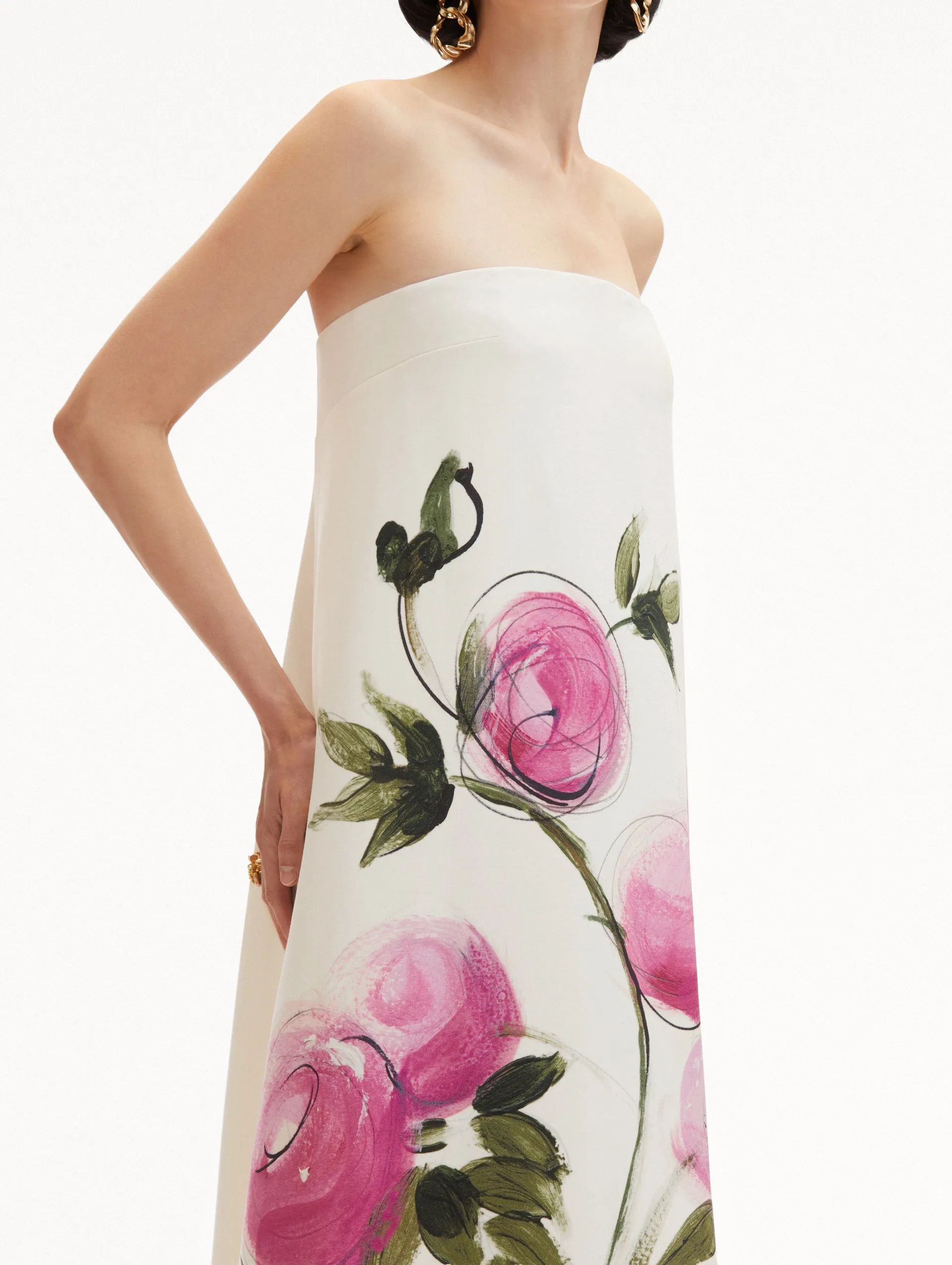 Painted Roses Strapless Gown