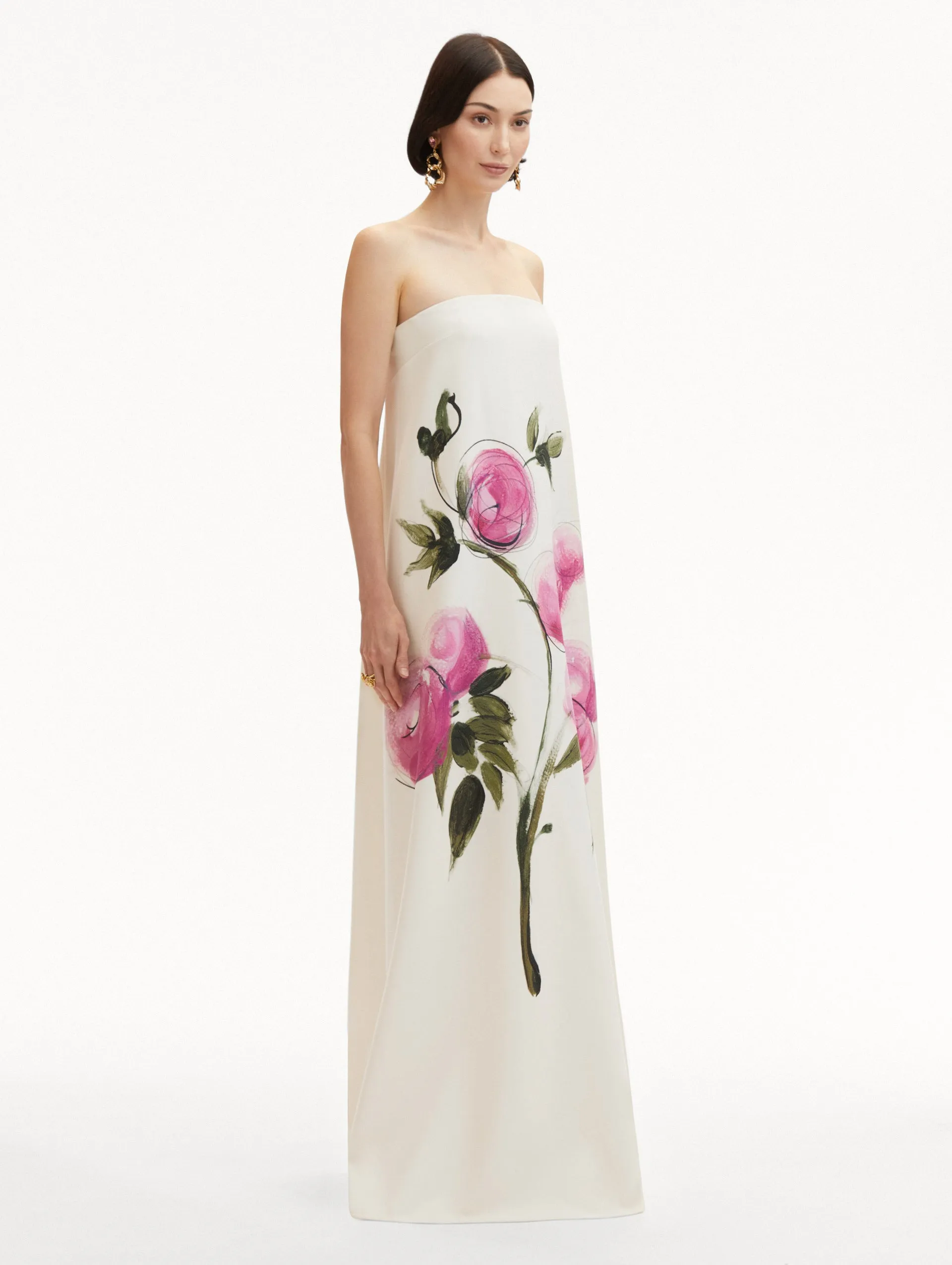 Painted Roses Strapless Gown