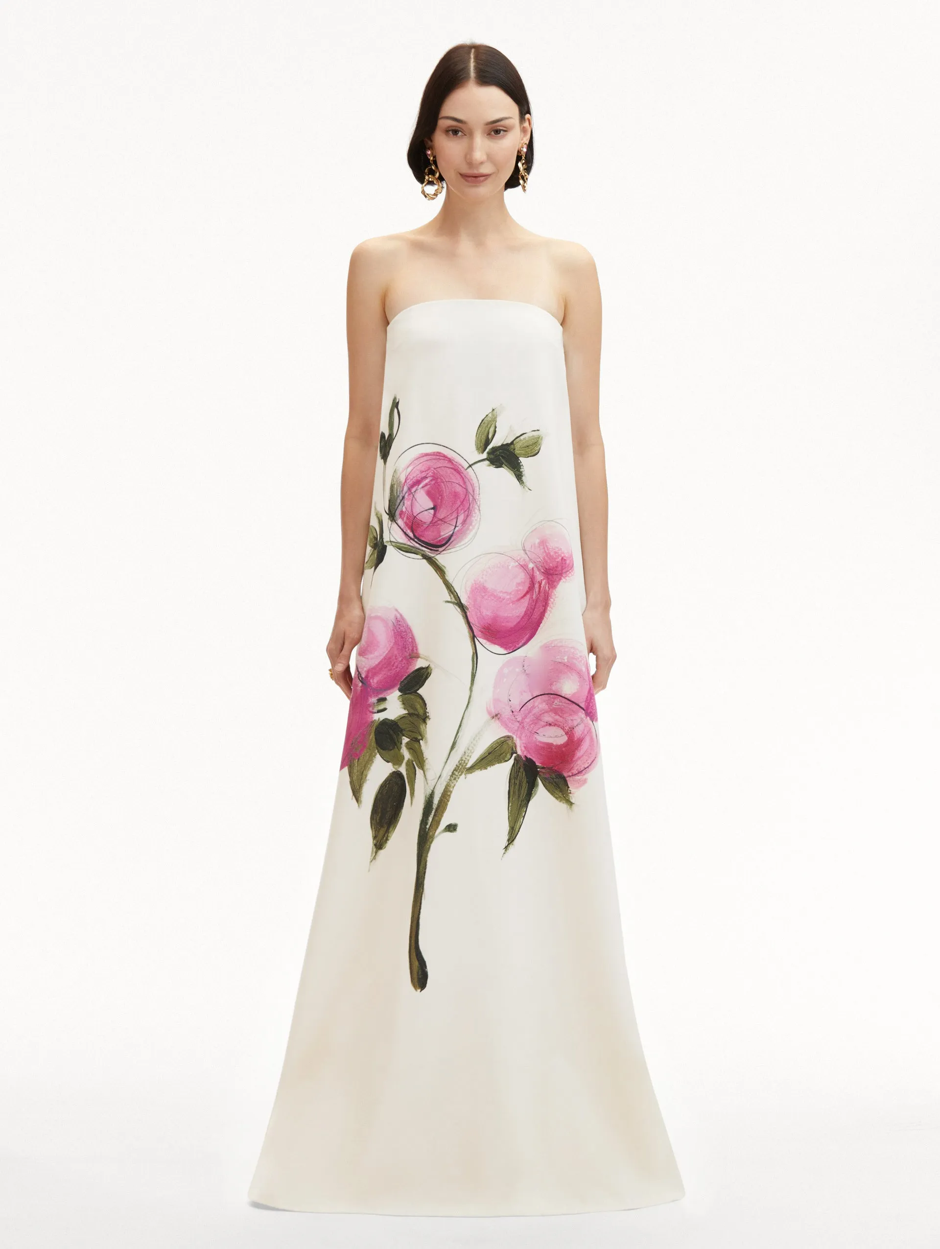 Painted Roses Strapless Gown