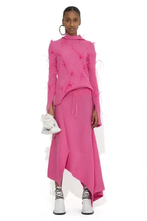 PINK MERINO FITTED FEATHER TURTLENECK
