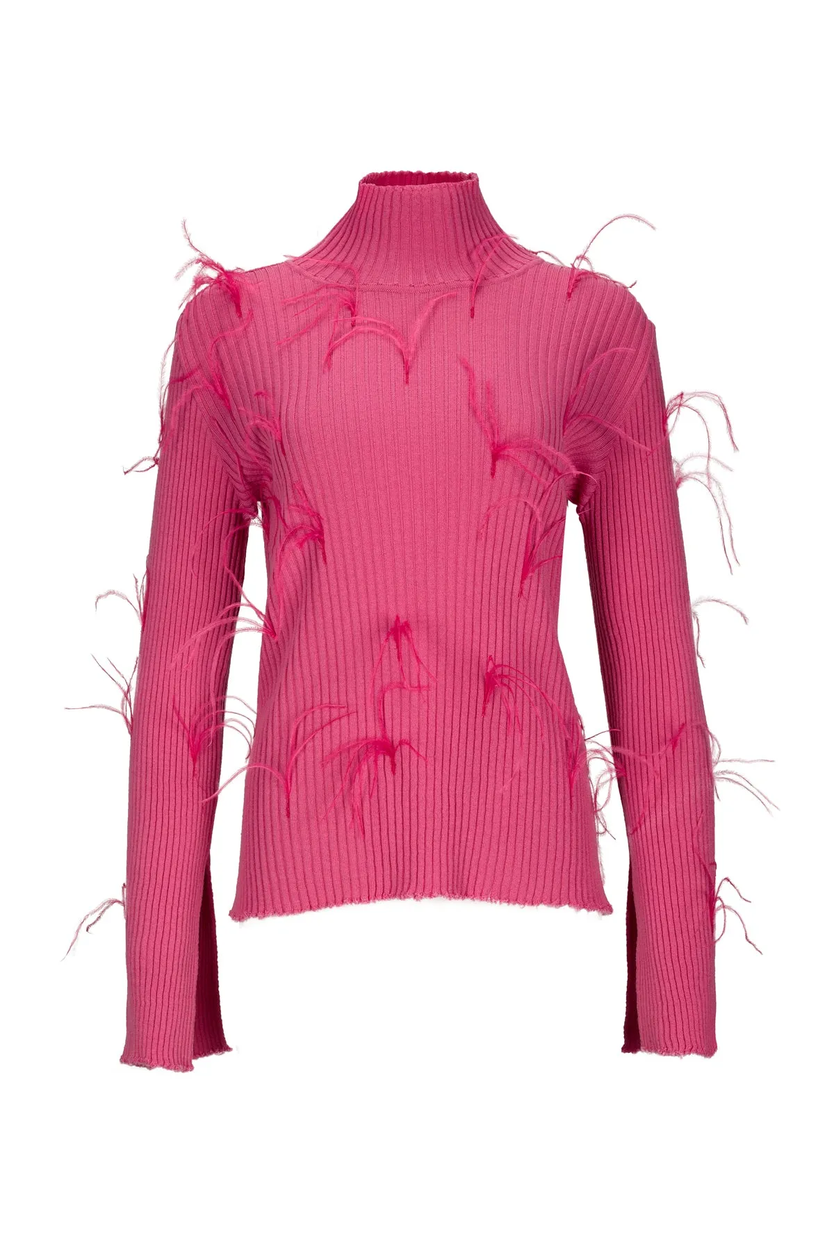 PINK MERINO FITTED FEATHER TURTLENECK