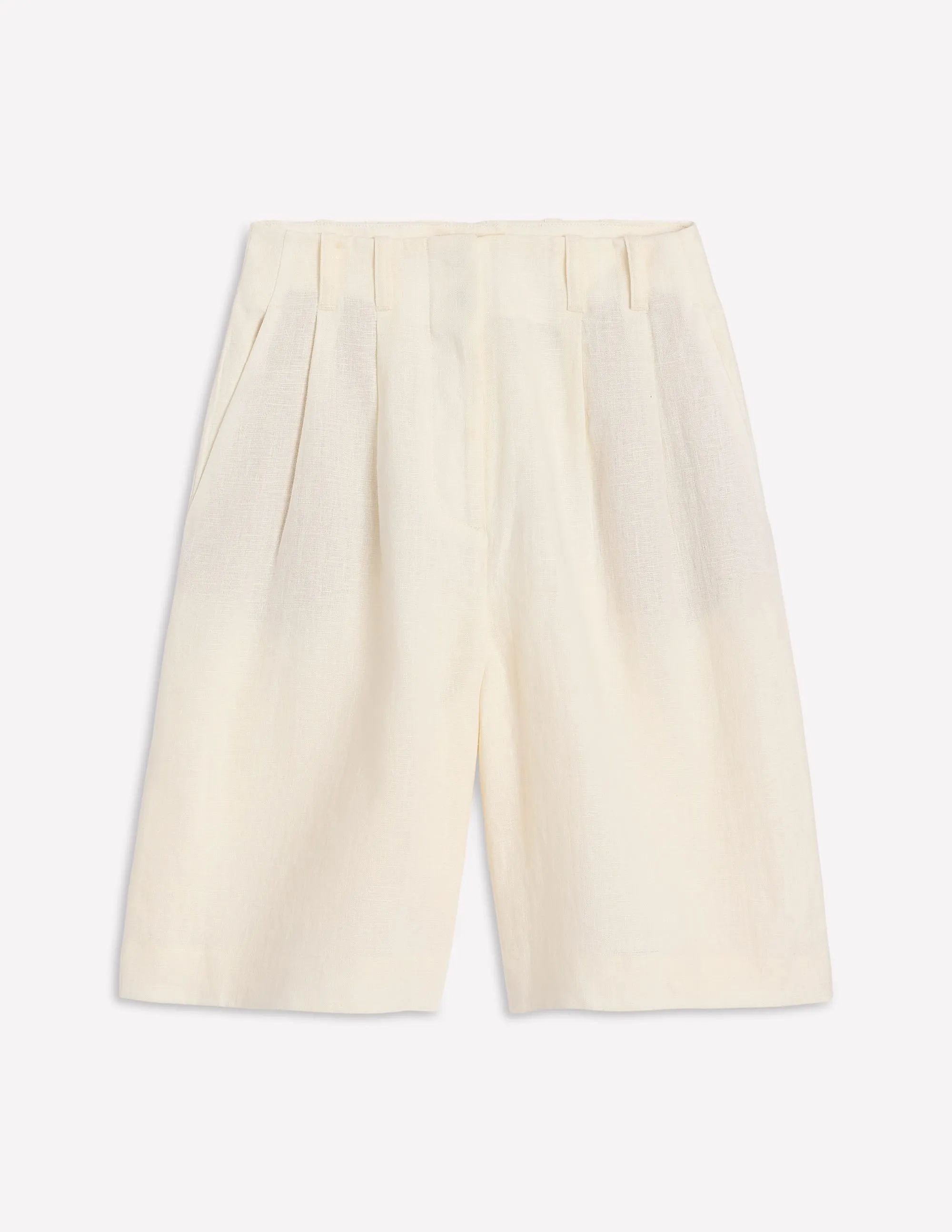 Pleat Linen Wide Leg Shorts-Ivory