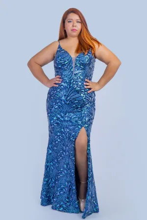Plus Aqua Blue Sequin Gown