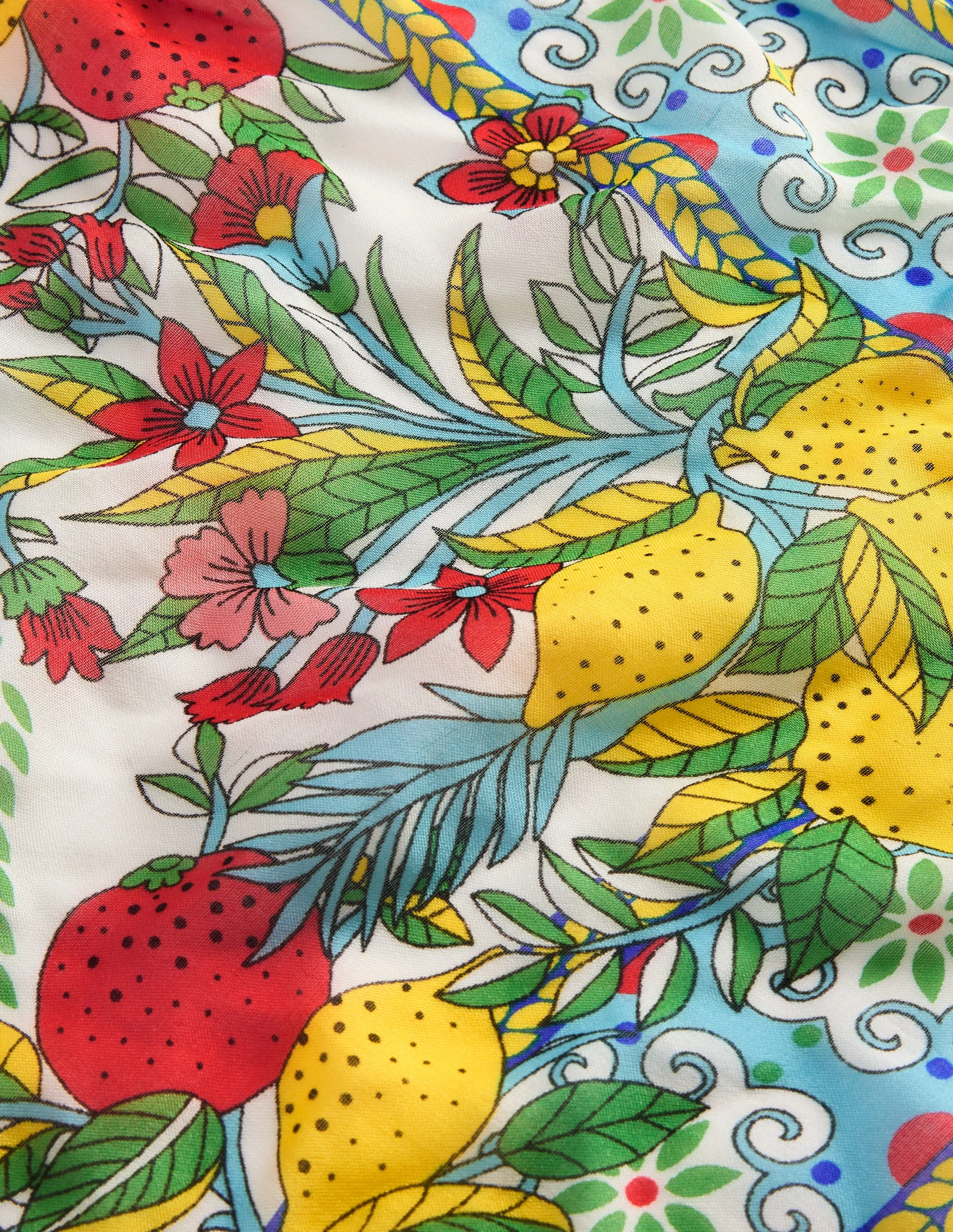 Printed Sarong Scarf-Multi. Citrus Vine Tile