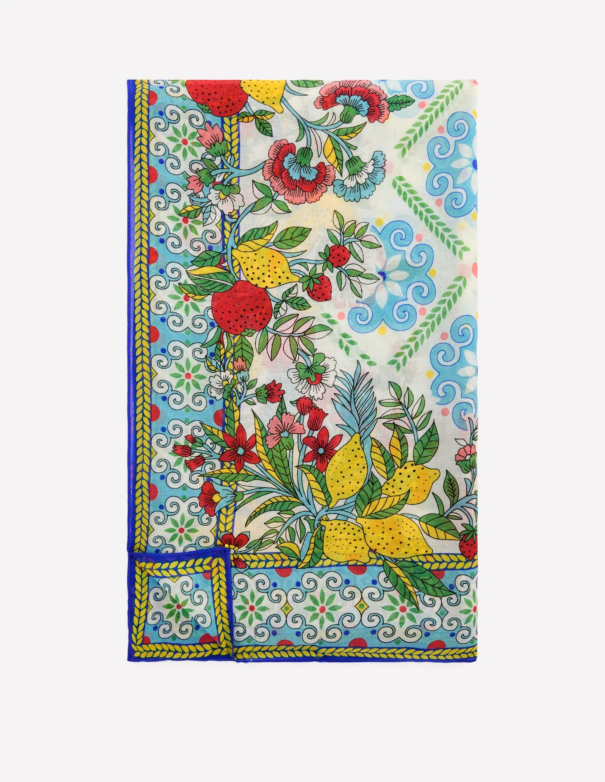Printed Sarong Scarf-Multi. Citrus Vine Tile