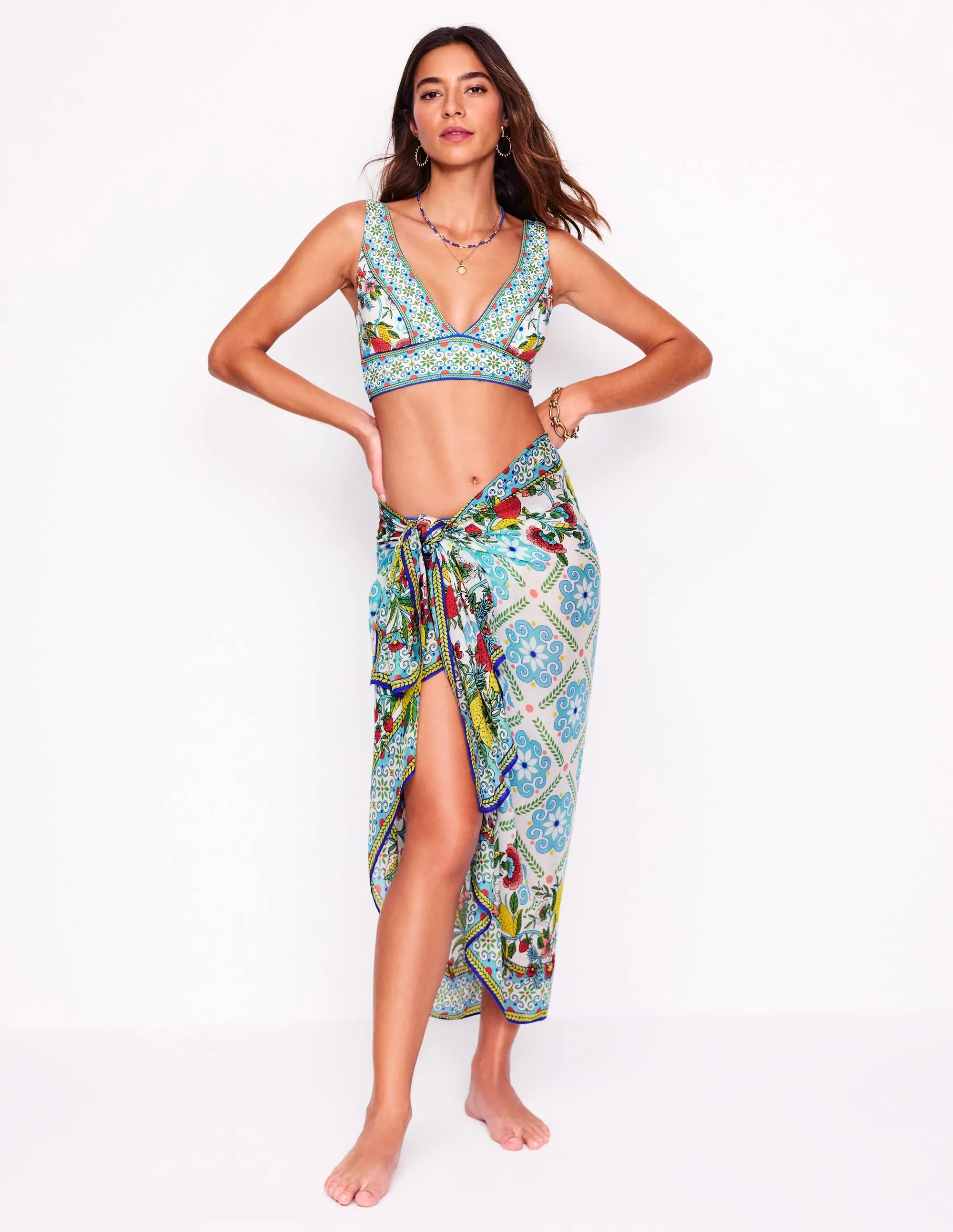 Printed Sarong Scarf-Multi. Citrus Vine Tile