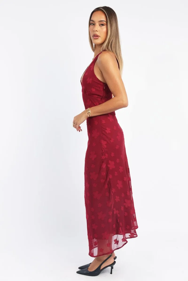 Red Midi Dress Halter Neck