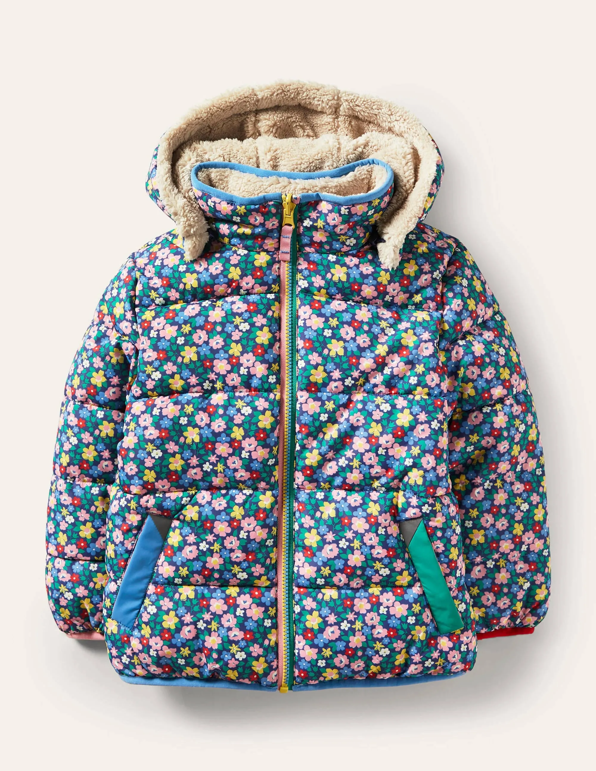 Reversible Printed Puffer-Starboard Blue Spring Floral