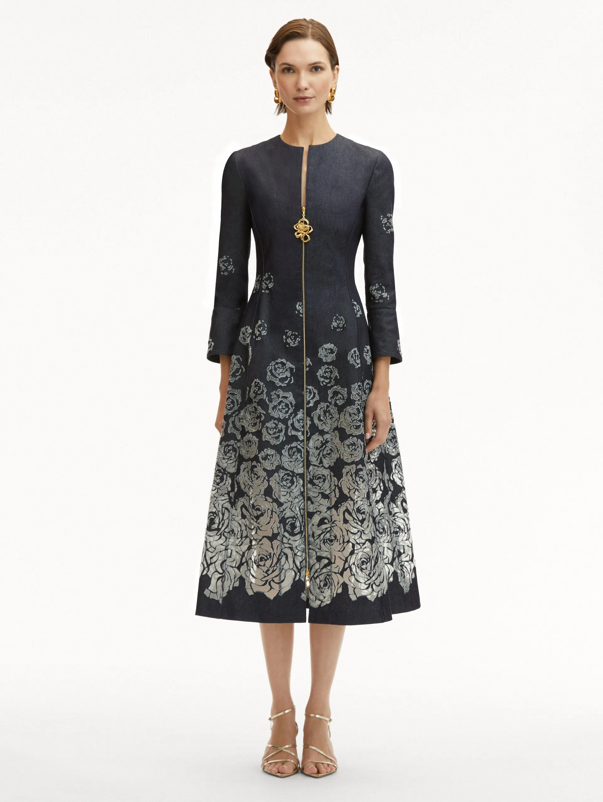 Rose Devoré Denim Dress