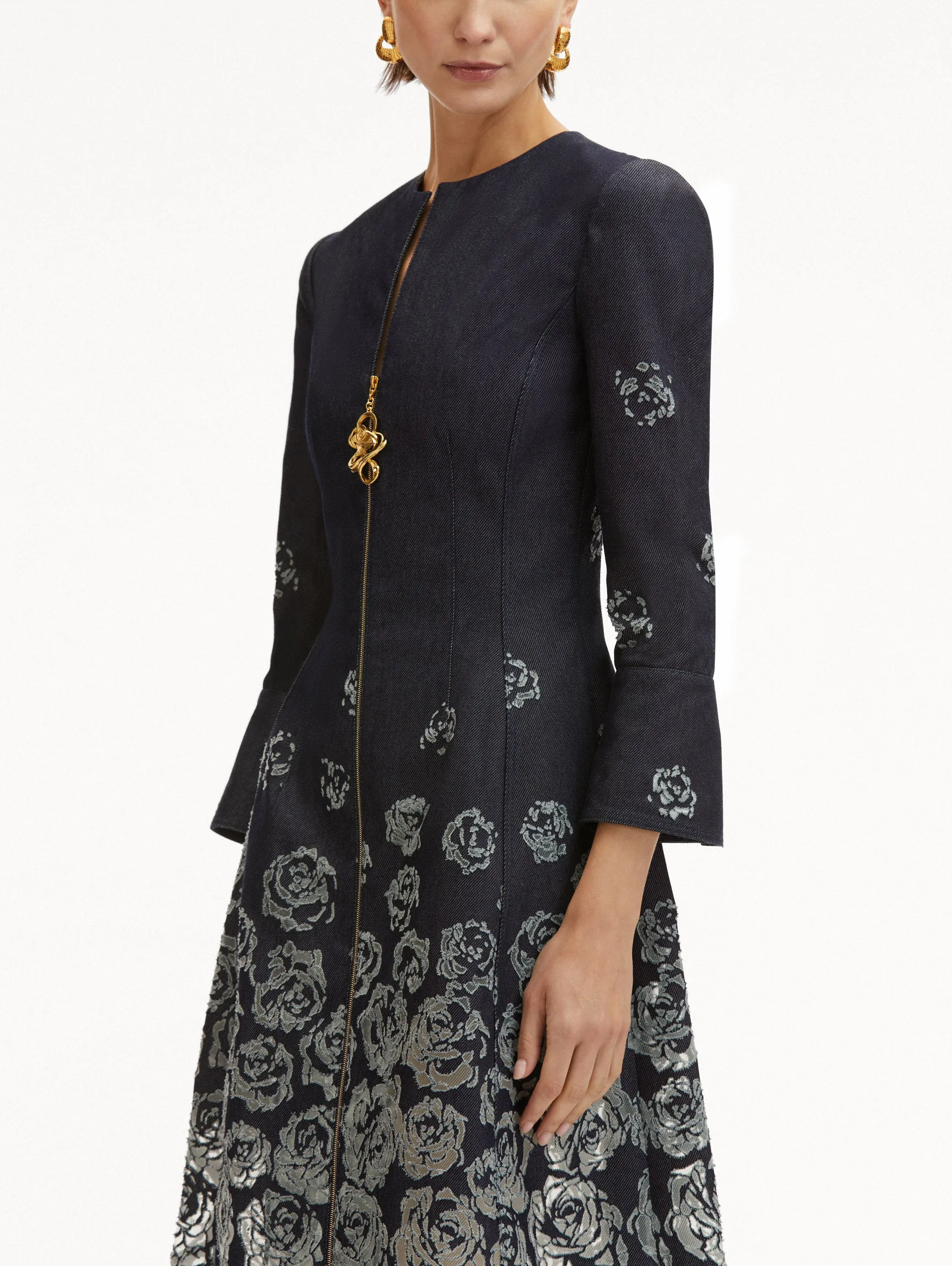 Rose Devoré Denim Dress