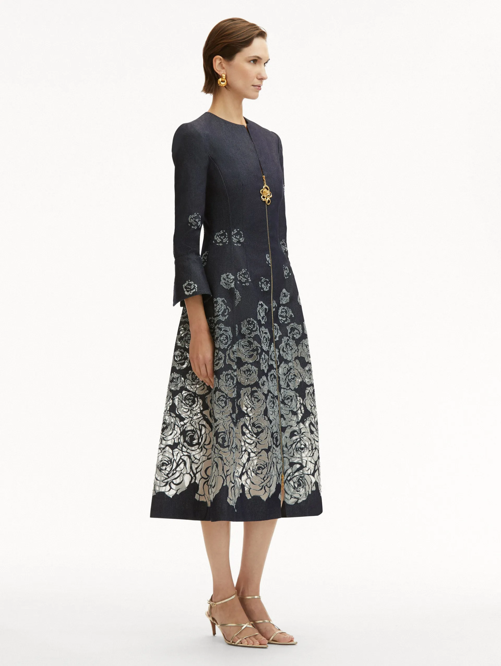 Rose Devoré Denim Dress