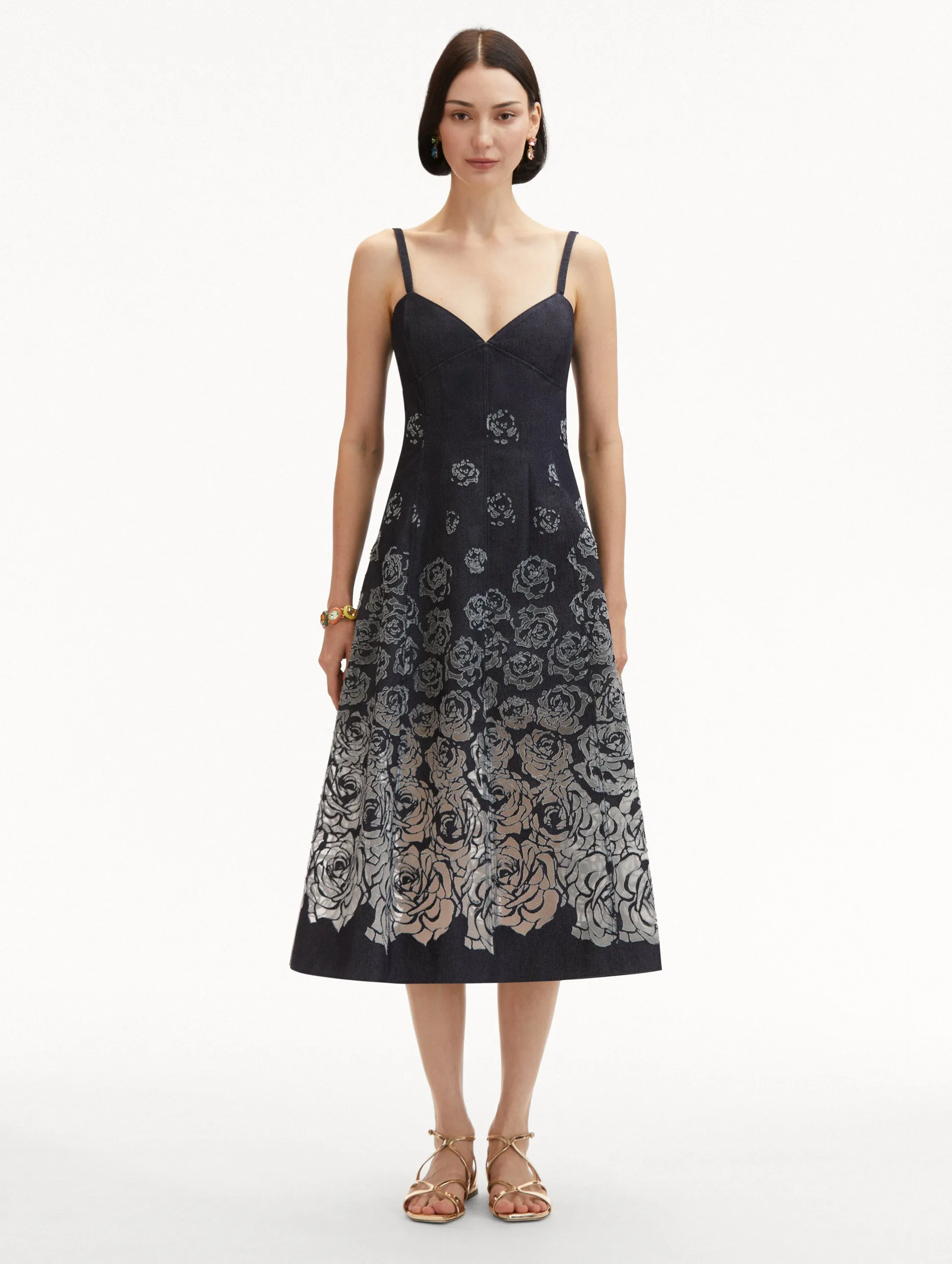 Rose Devoré Denim Sleeveless Dress