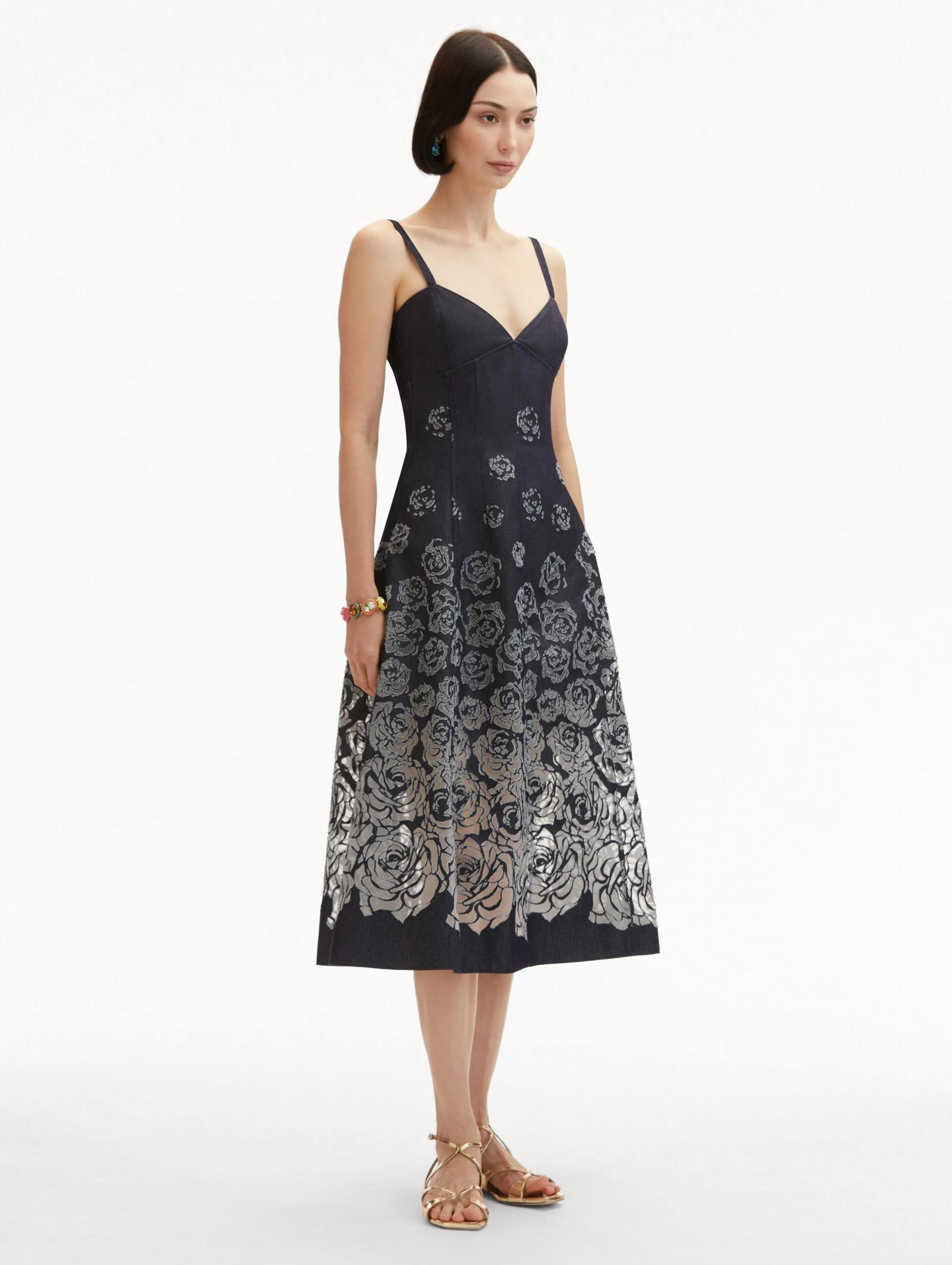 Rose Devoré Denim Sleeveless Dress
