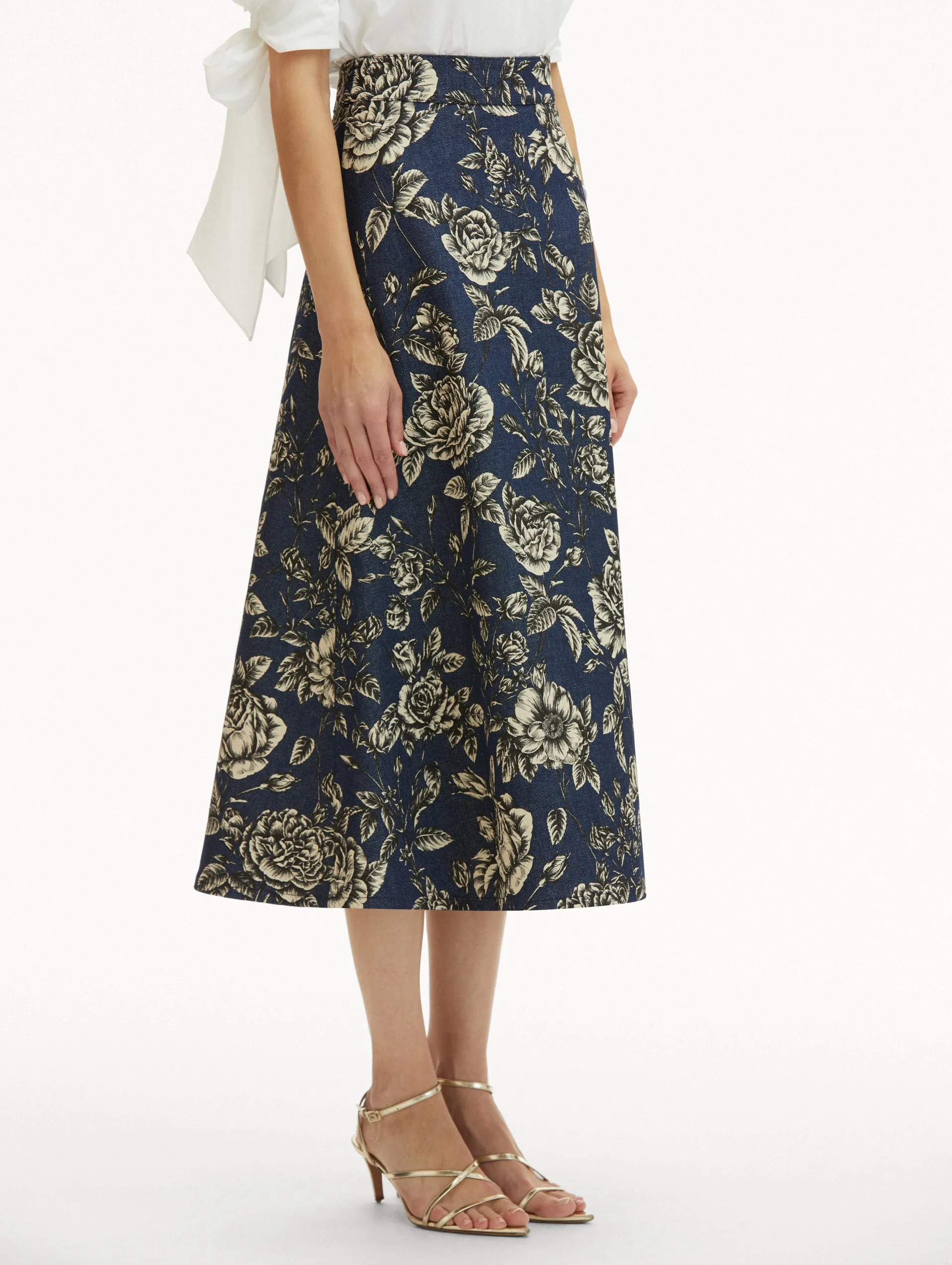 Rose Printed Denim Skirt
