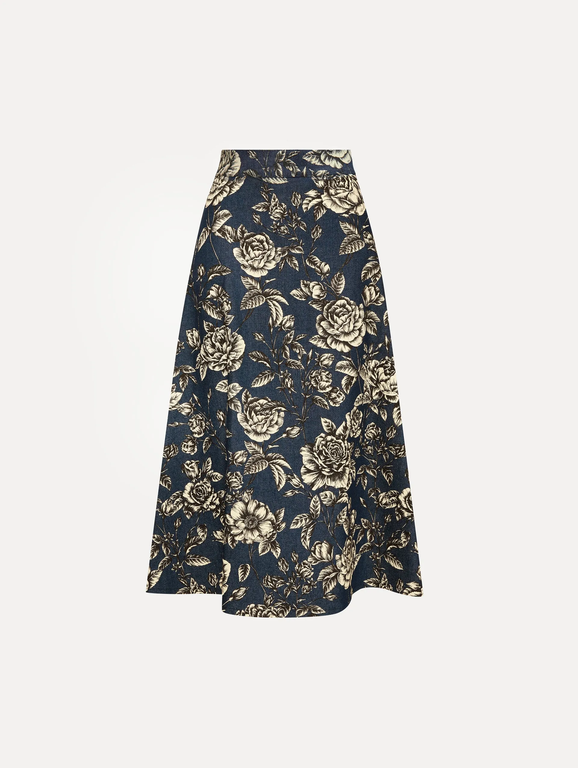 Rose Printed Denim Skirt