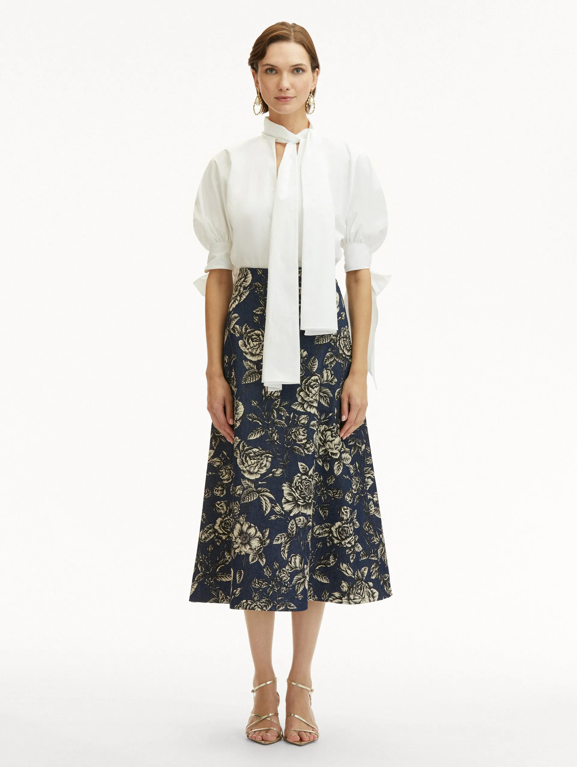Rose Printed Denim Skirt