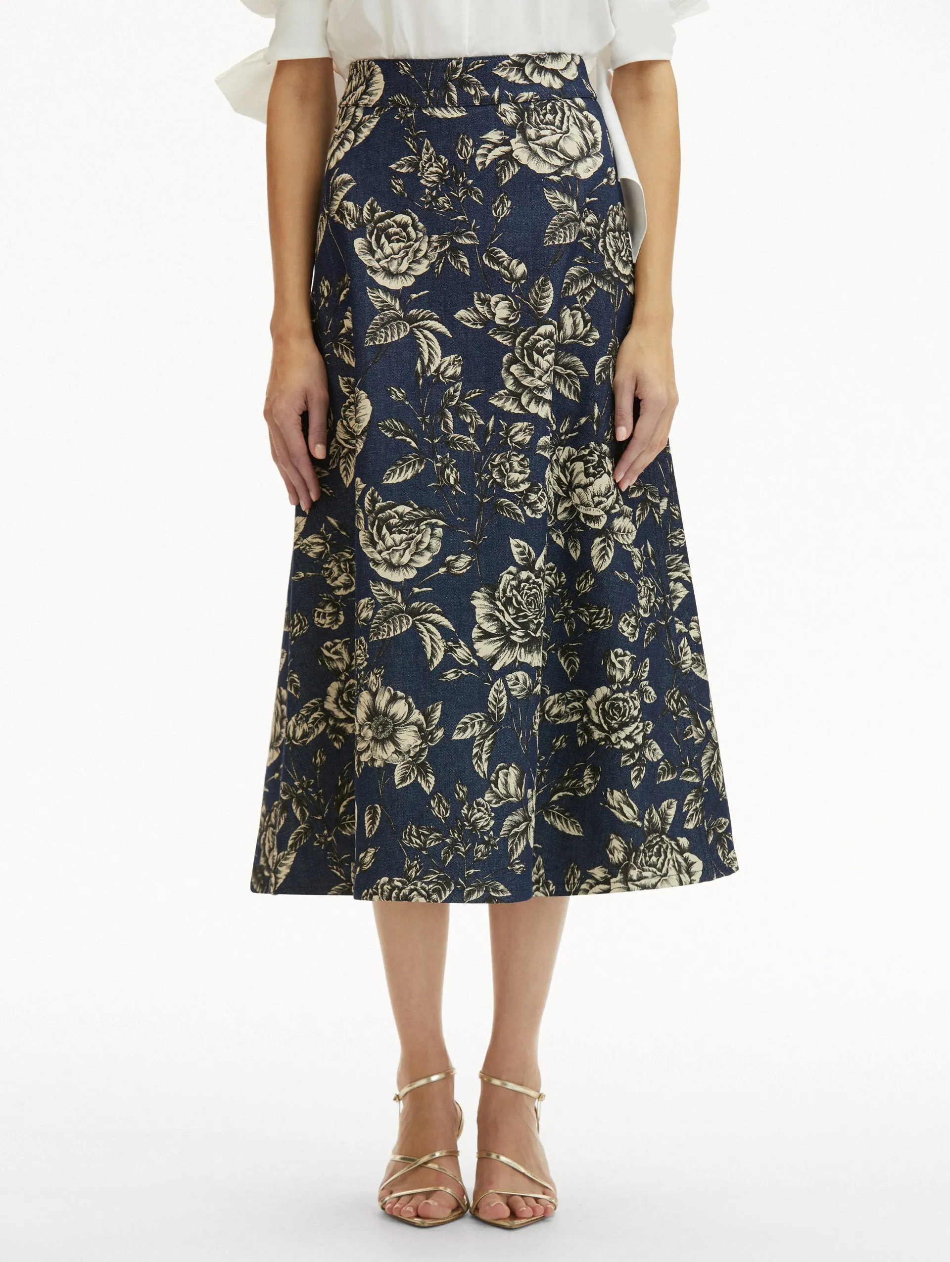 Rose Printed Denim Skirt