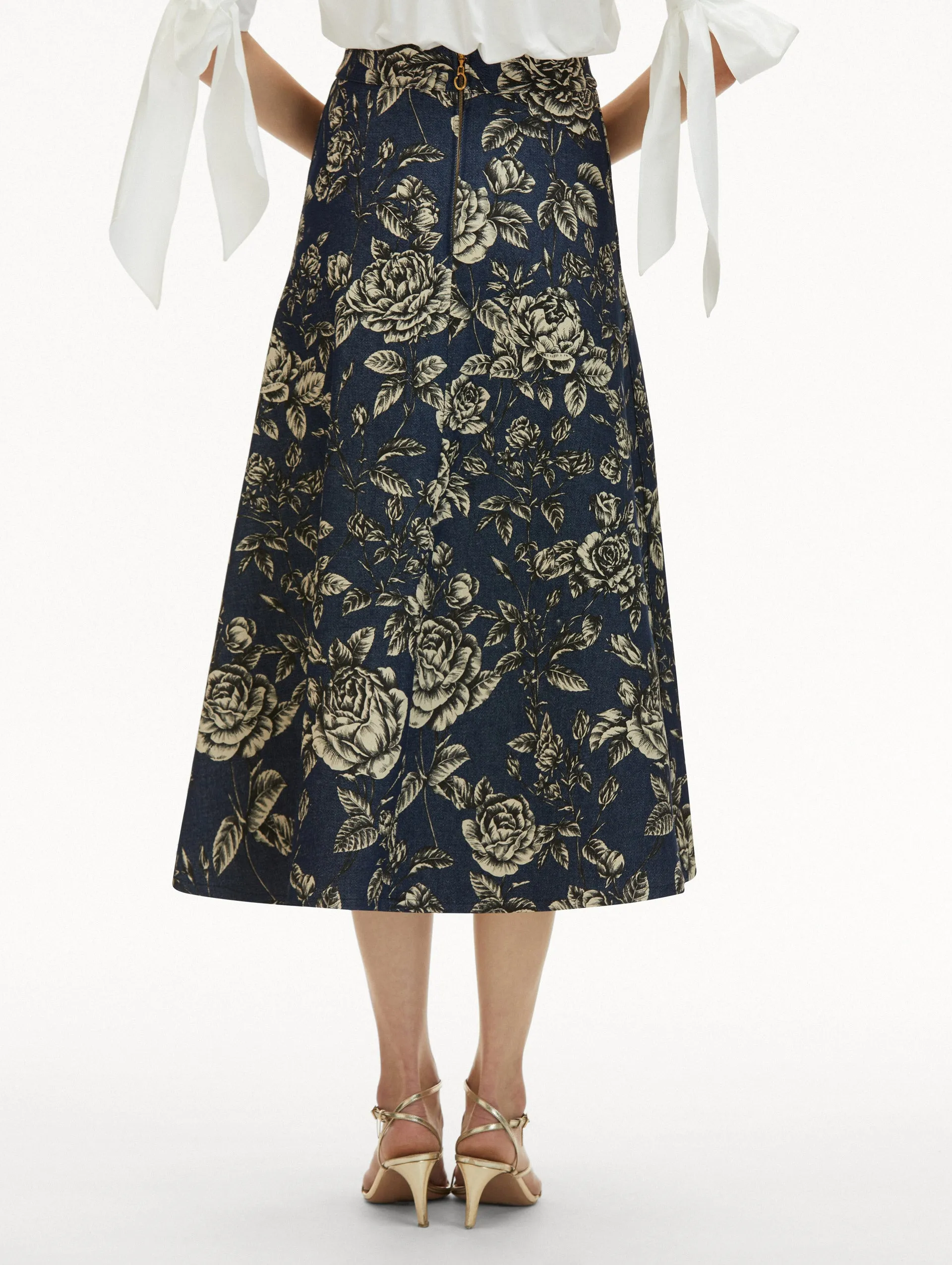 Rose Printed Denim Skirt