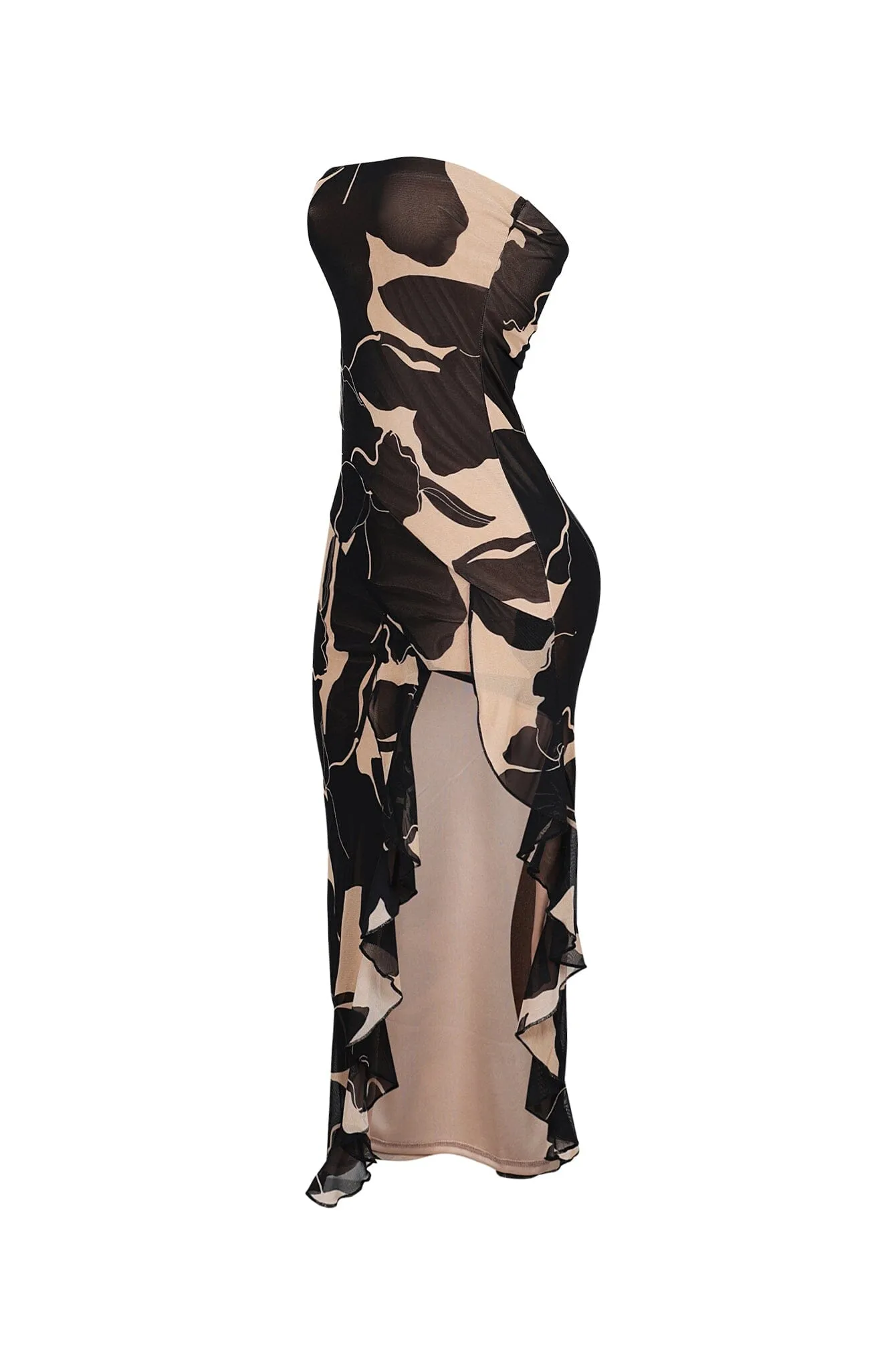 Rosebud Mesh Flow Tube Midi Dress