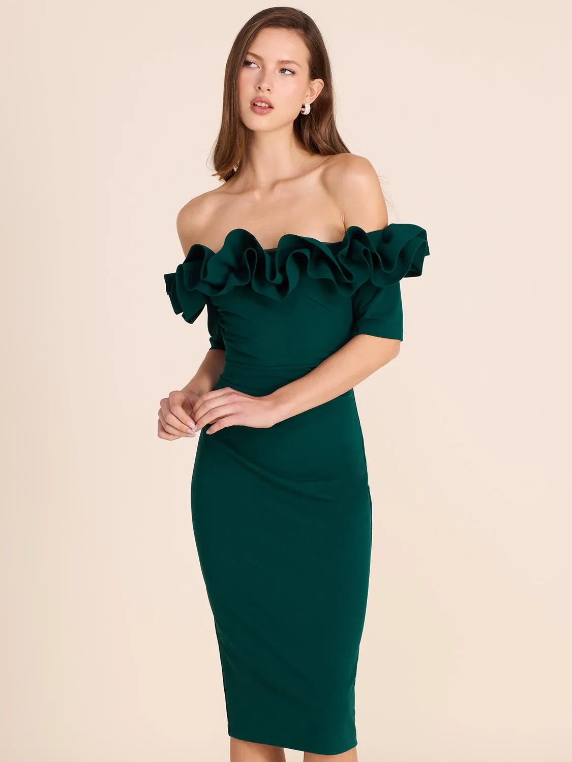 Rosette Off-The-Shoulder Sheath Dress