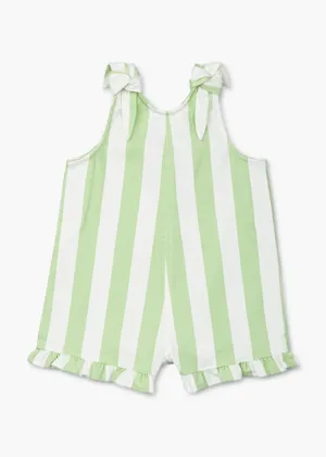 Ruffle Tie Romper - Green Cabana Stripe