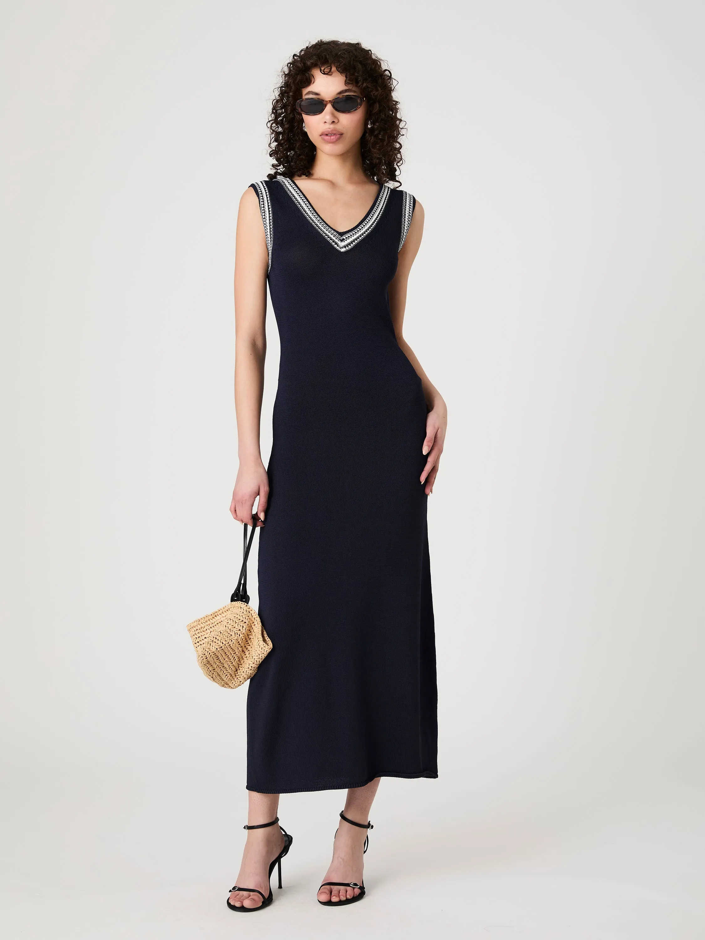 Sage Knit V-Neck Midi Dress