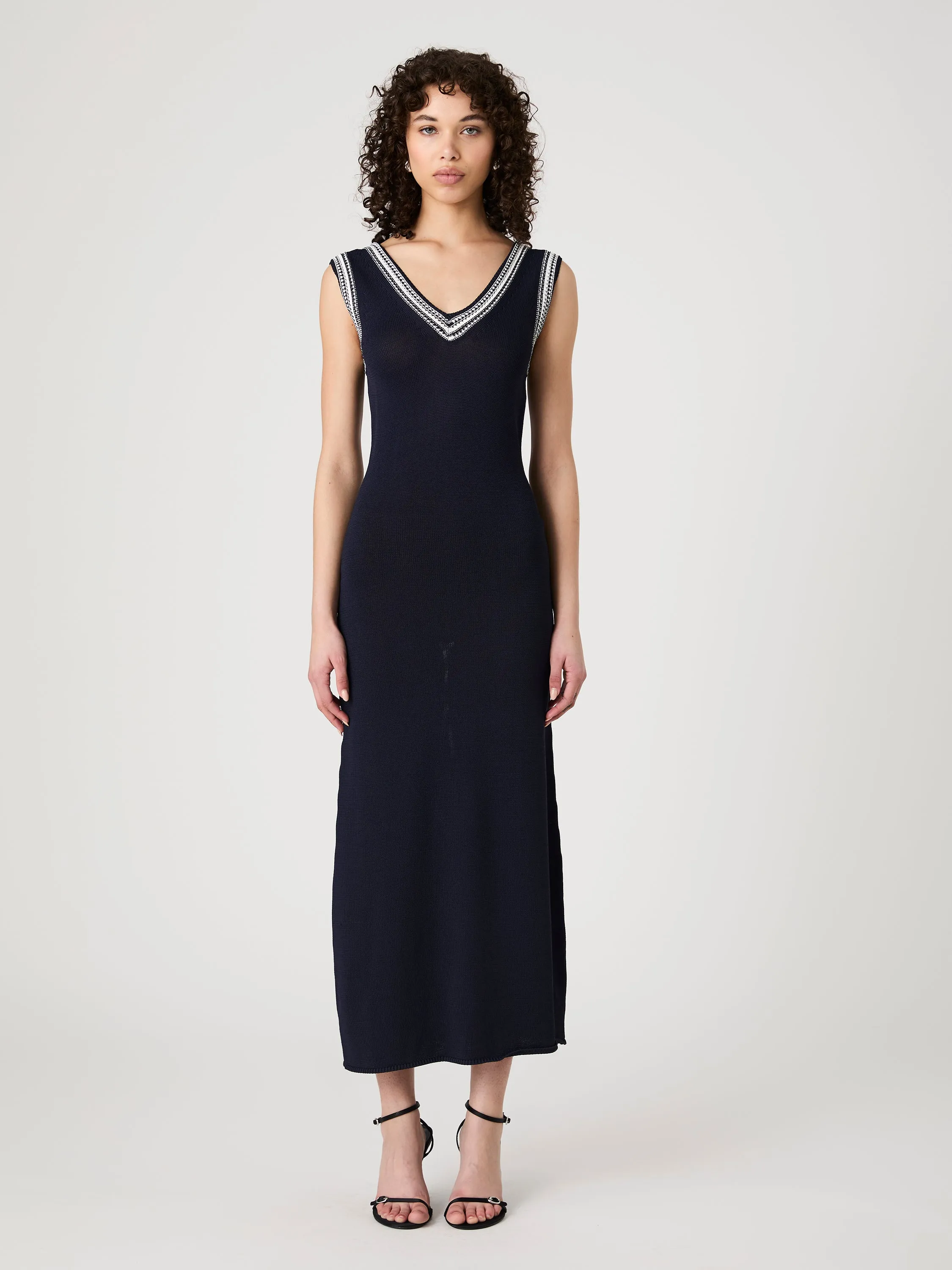 Sage Knit V-Neck Midi Dress