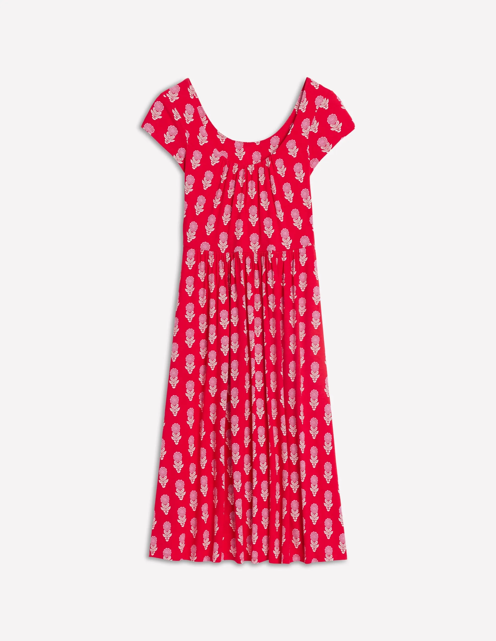 Samantha Scoop Jersey Dress-Poppy Red. Dahlia Sprig