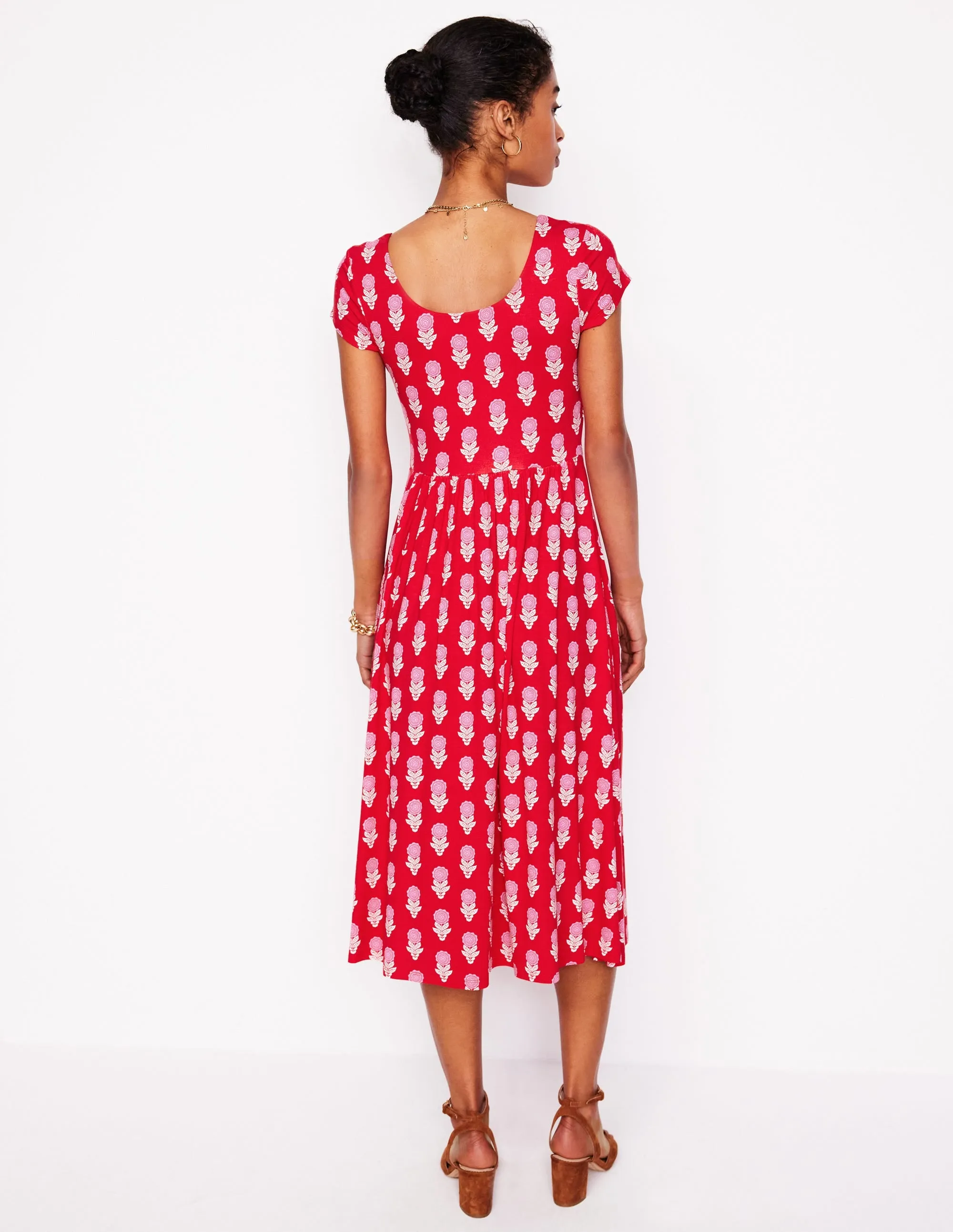 Samantha Scoop Jersey Dress-Poppy Red. Dahlia Sprig