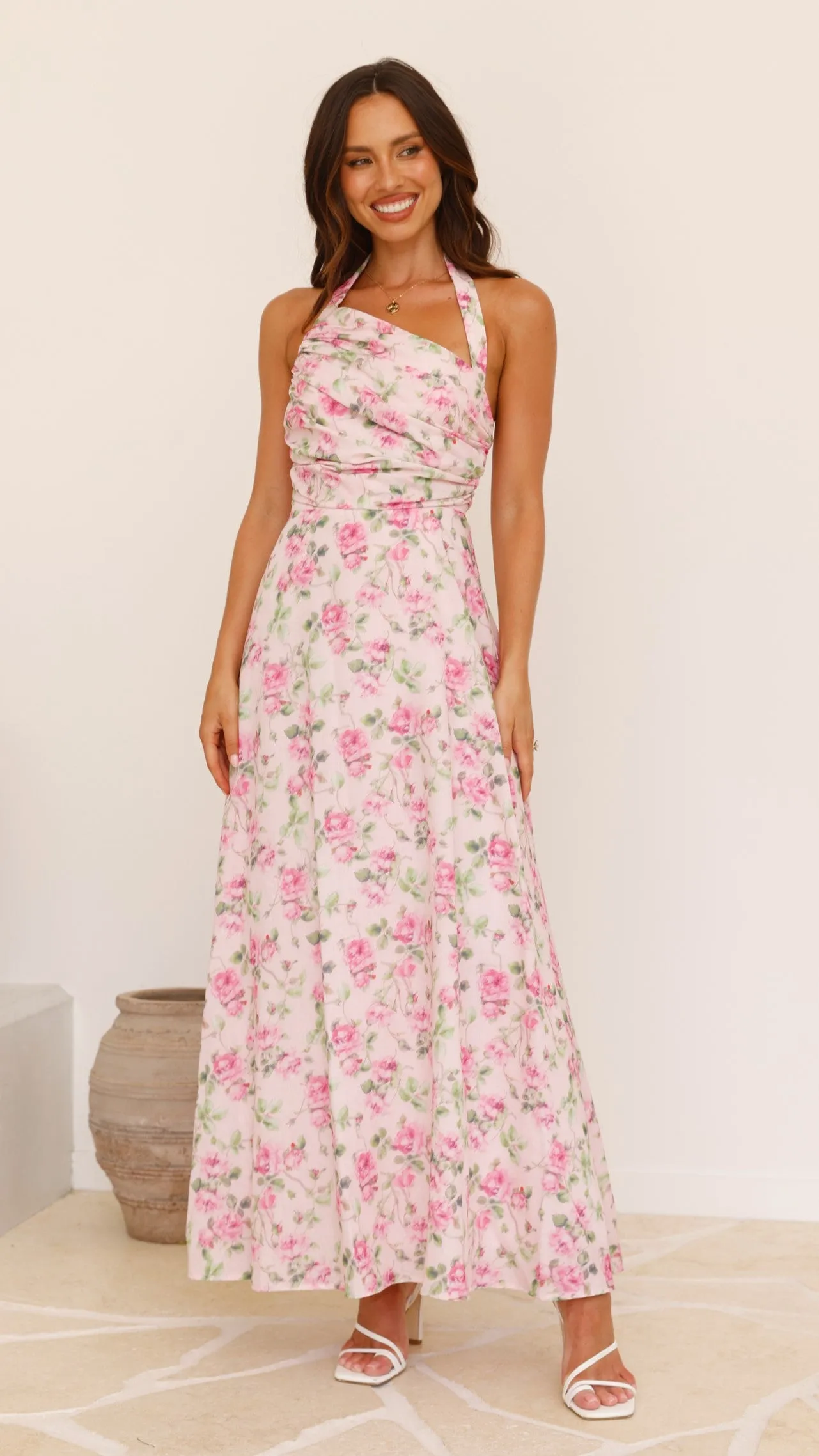 Sharya Halter Neck Maxi Dress - Pink Floral