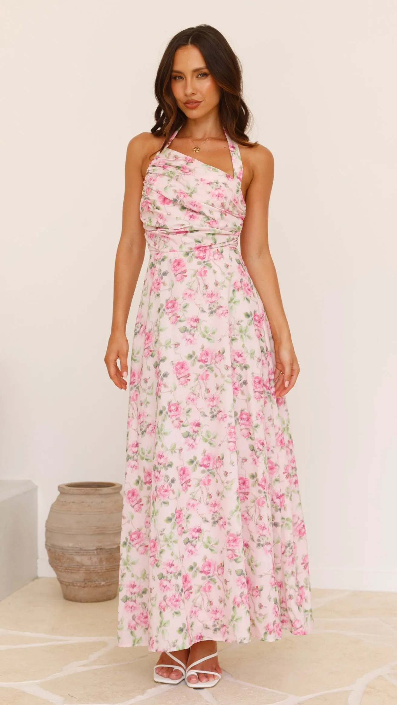 Sharya Halter Neck Maxi Dress - Pink Floral