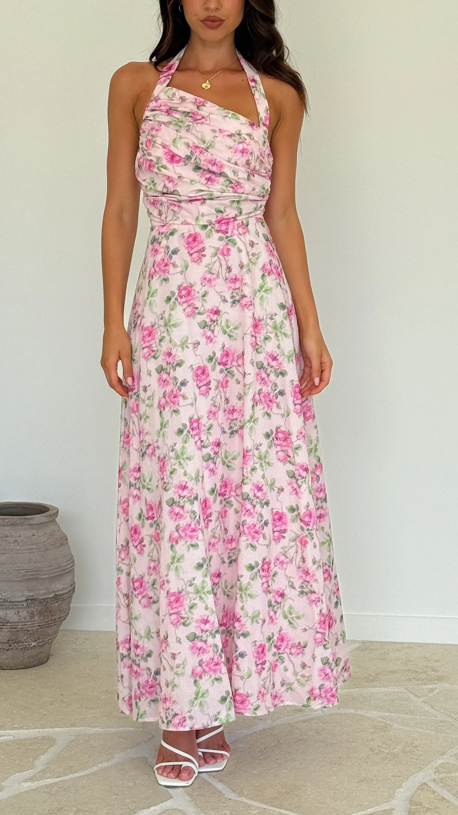 Sharya Halter Neck Maxi Dress - Pink Floral