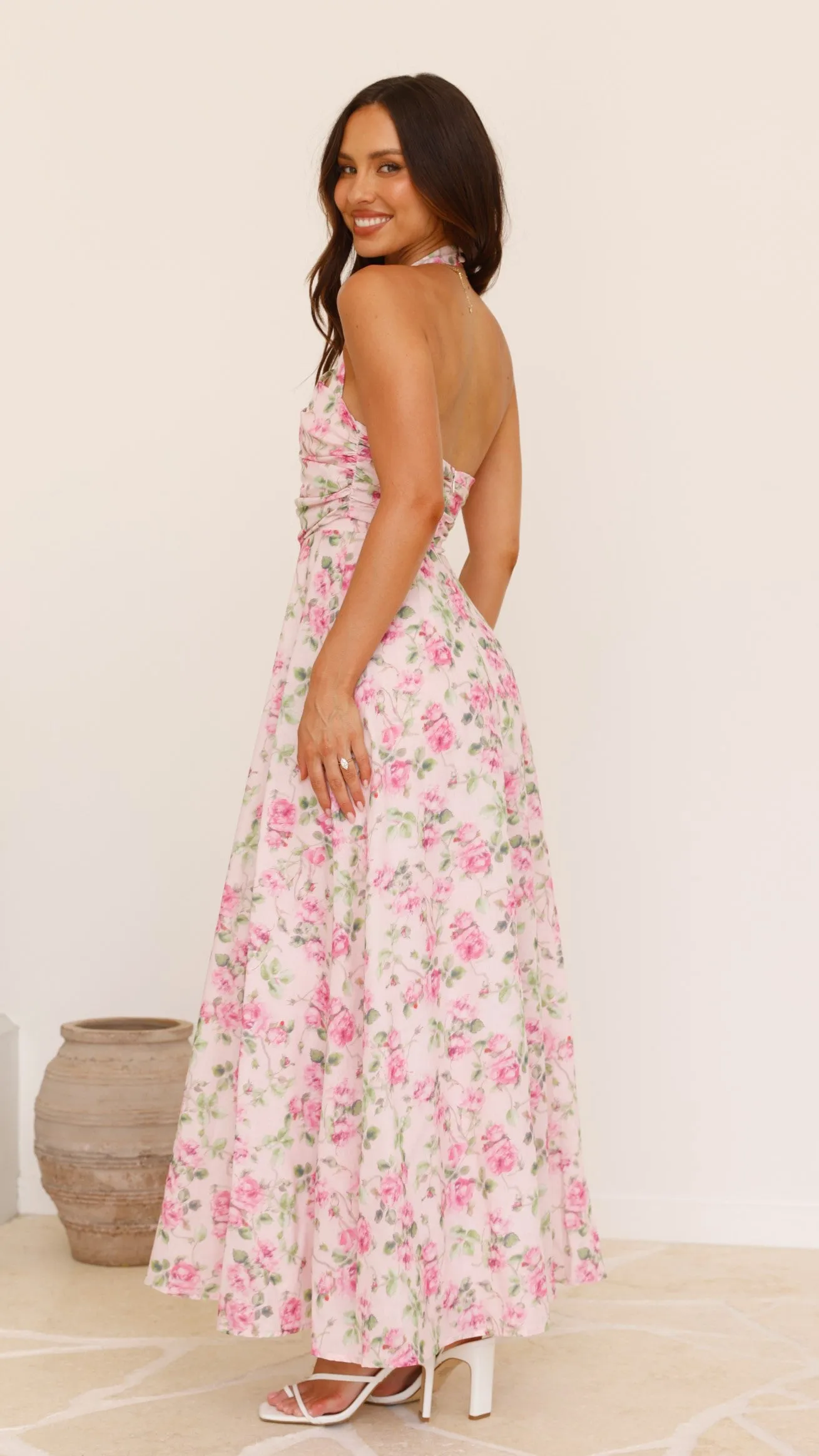 Sharya Halter Neck Maxi Dress - Pink Floral
